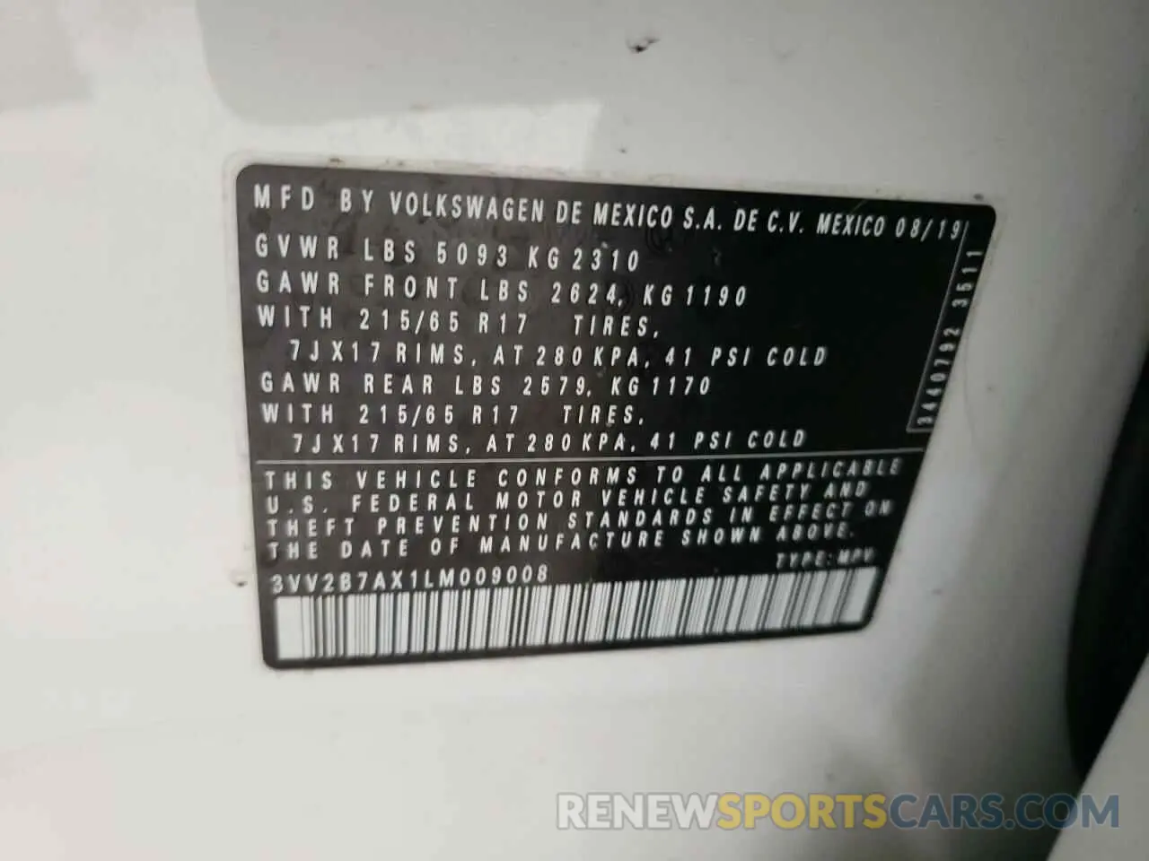 13 Photograph of a damaged car 3VV2B7AX1LM009008 VOLKSWAGEN TIGUAN 2020
