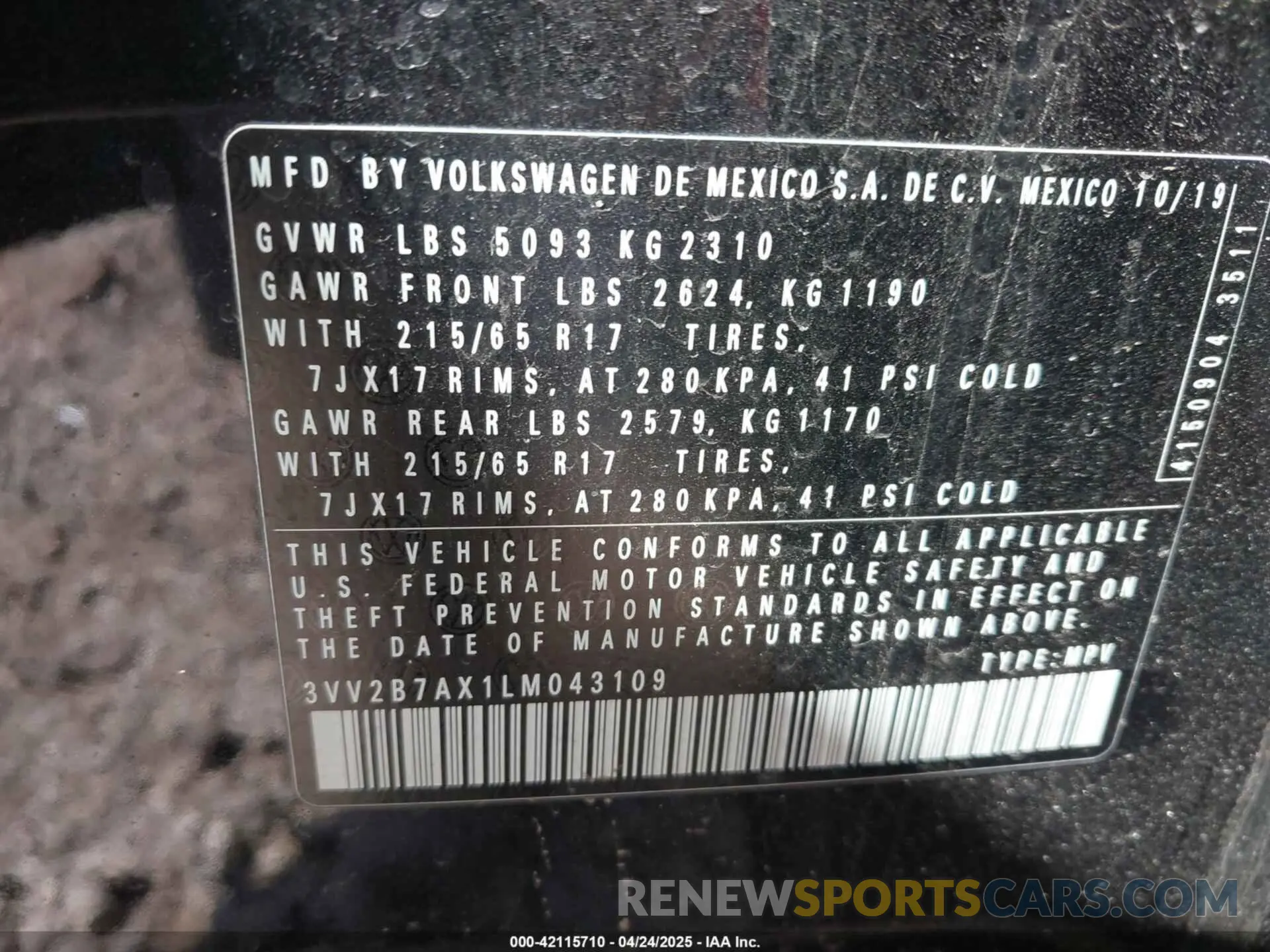 9 Фотография поврежденного автомобиля 3VV2B7AX1LM043109 VOLKSWAGEN TIGUAN 2020