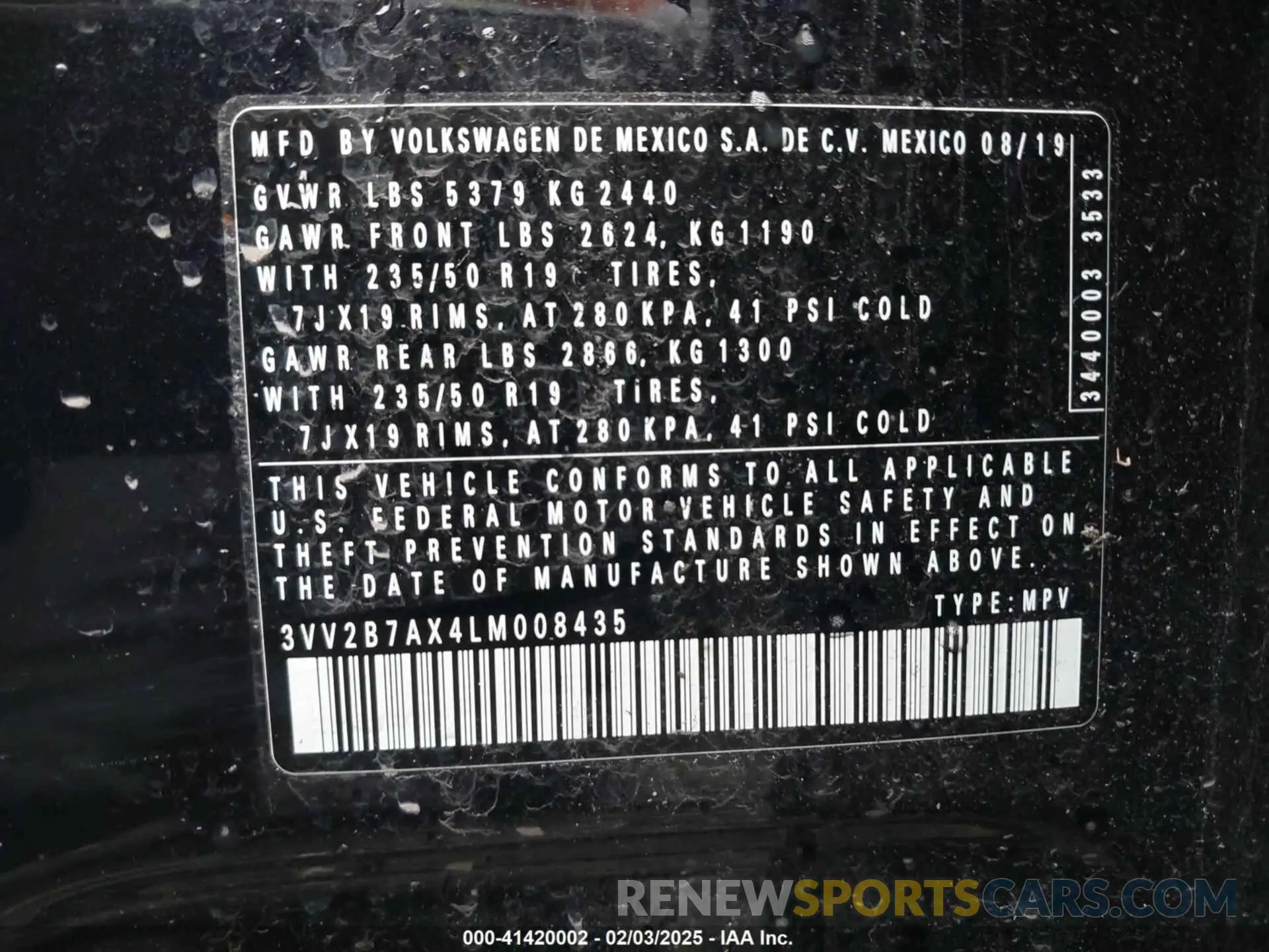 9 Фотография поврежденного автомобиля 3VV2B7AX4LM008435 VOLKSWAGEN TIGUAN 2020