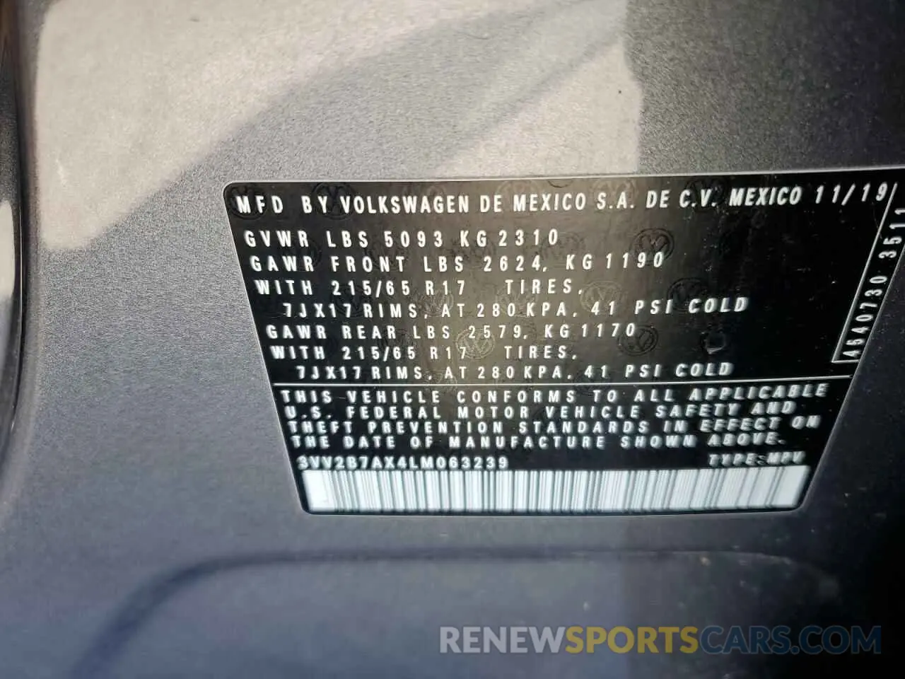 13 Фотография поврежденного автомобиля 3VV2B7AX4LM063239 VOLKSWAGEN TIGUAN 2020