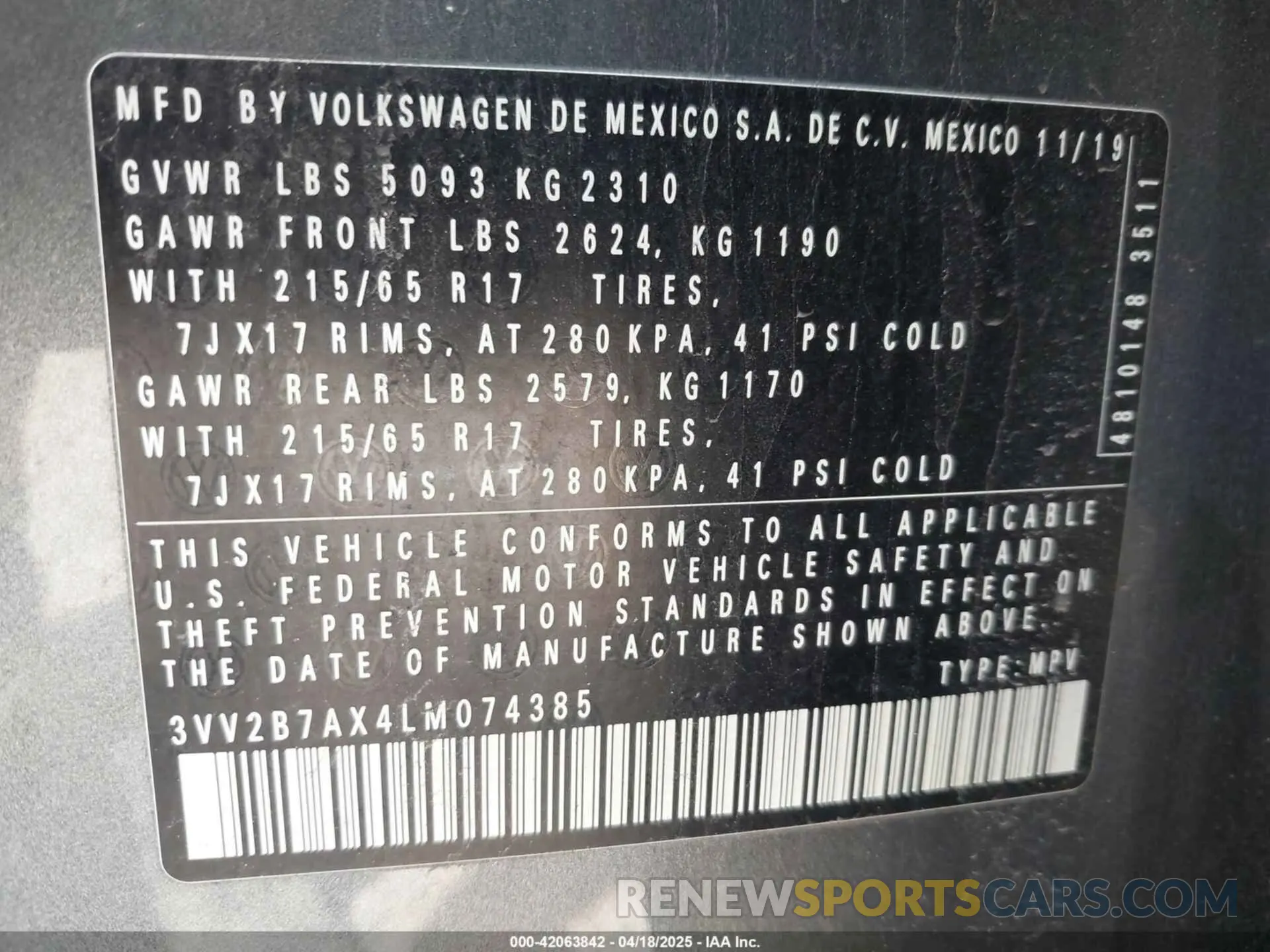 9 Фотография поврежденного автомобиля 3VV2B7AX4LM074385 VOLKSWAGEN TIGUAN 2020
