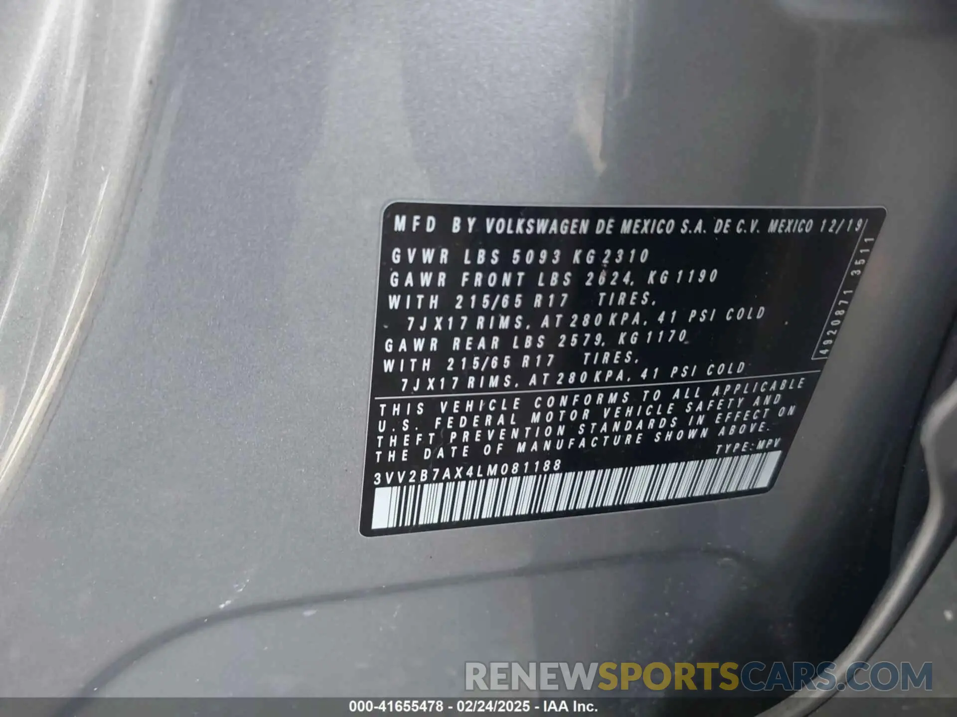 9 Фотография поврежденного автомобиля 3VV2B7AX4LM081188 VOLKSWAGEN TIGUAN 2020