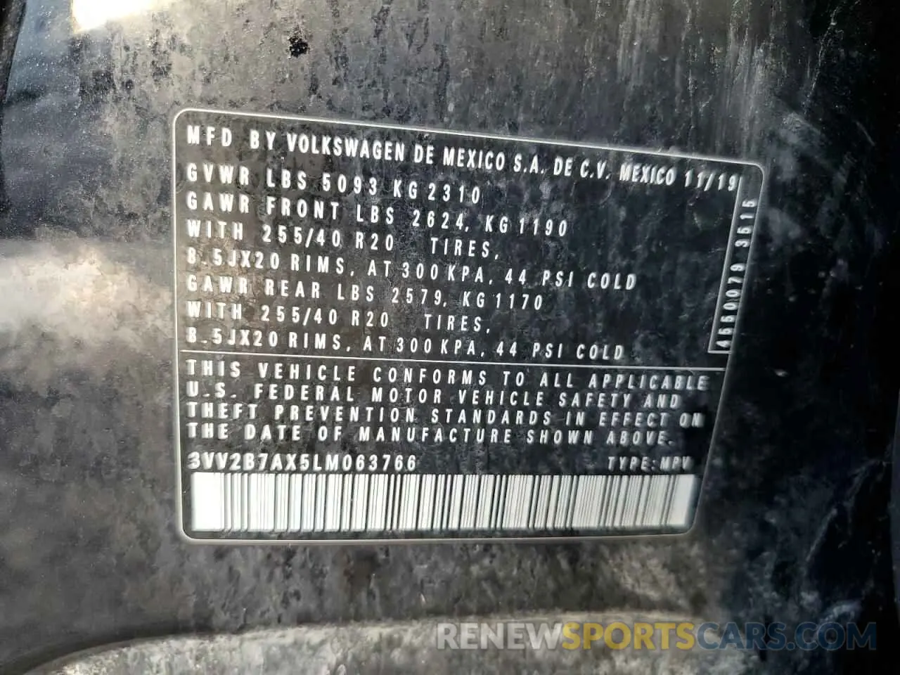 13 Photograph of a damaged car 3VV2B7AX5LM063766 VOLKSWAGEN TIGUAN 2020