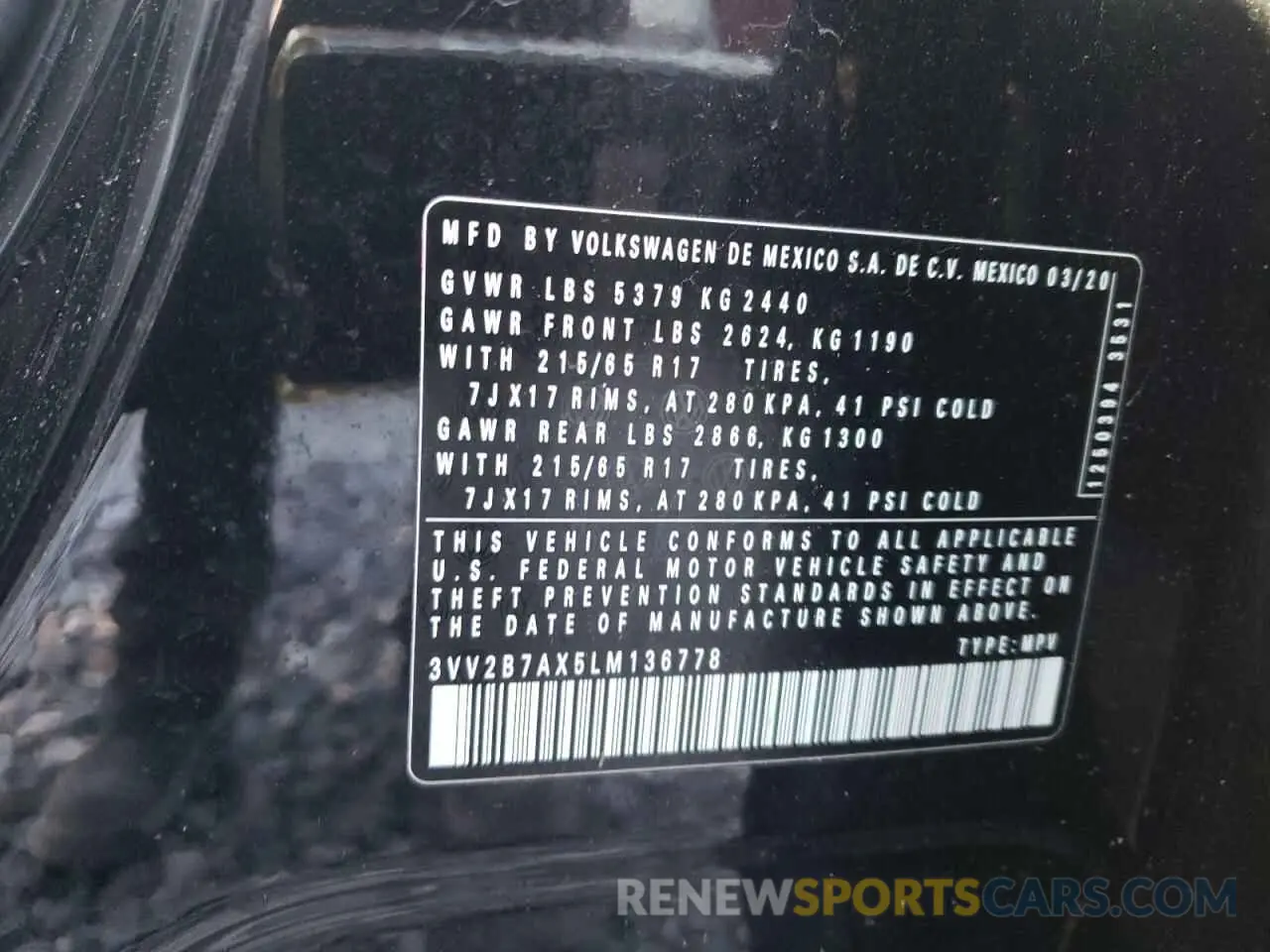 13 Photograph of a damaged car 3VV2B7AX5LM136778 VOLKSWAGEN TIGUAN 2020