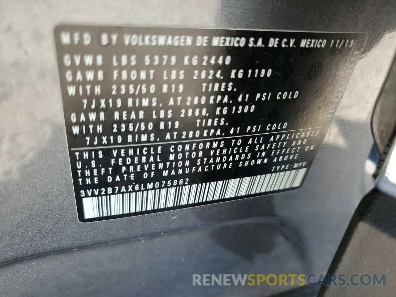 13 Фотография поврежденного автомобиля 3VV2B7AX6LM075862 VOLKSWAGEN TIGUAN 2020