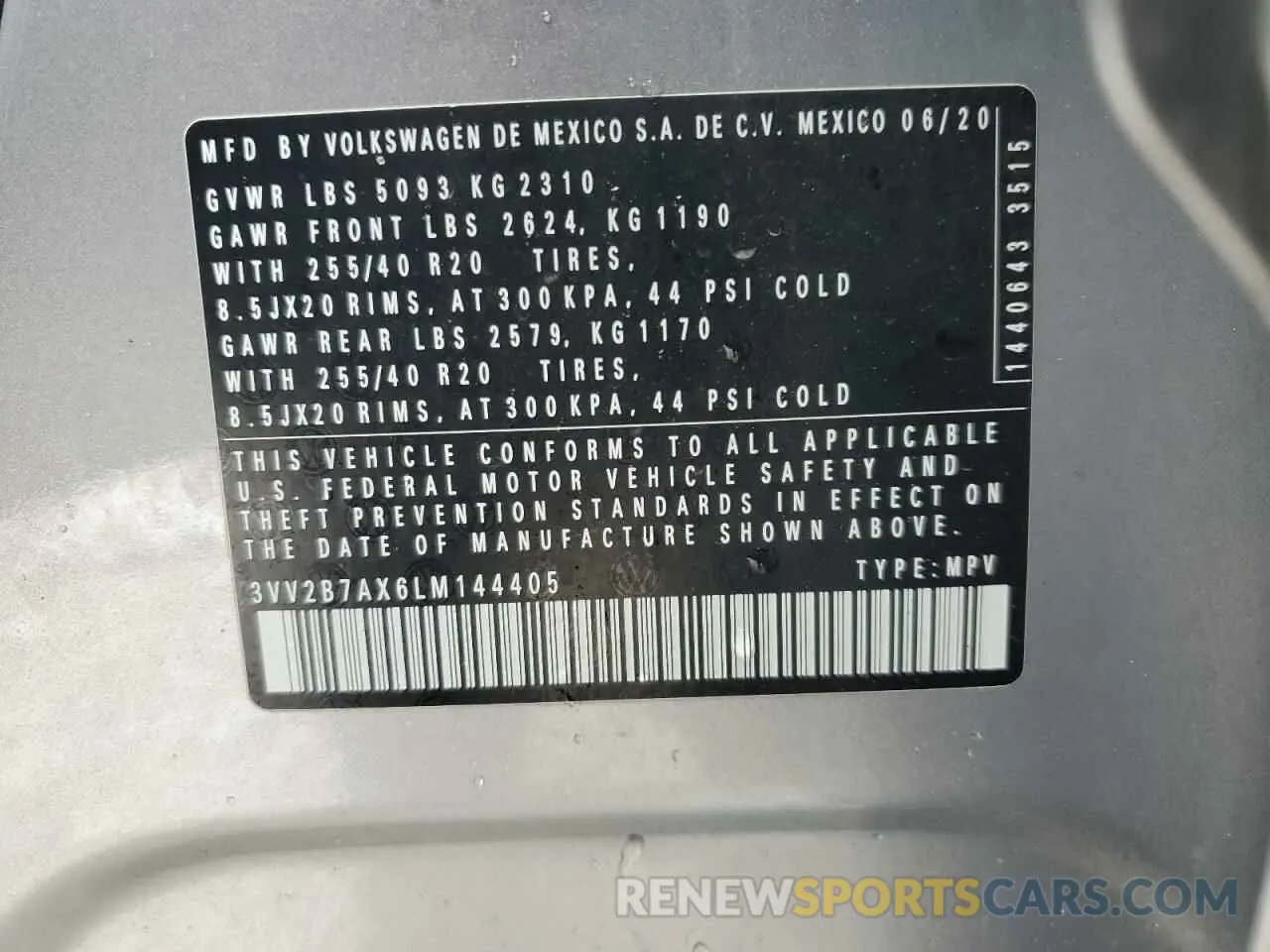 16 Photograph of a damaged car 3VV2B7AX6LM144405 VOLKSWAGEN TIGUAN 2020