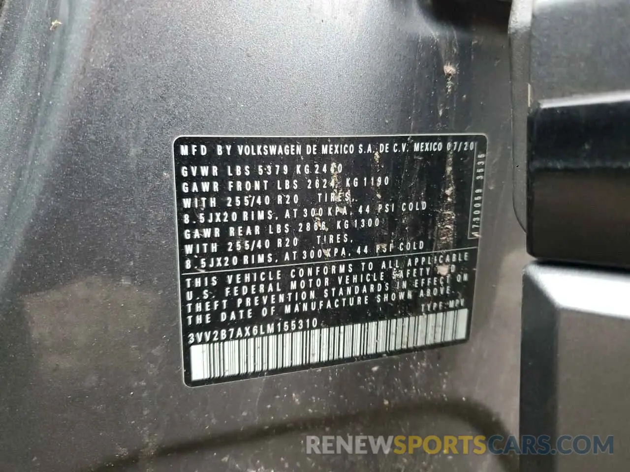 13 Photograph of a damaged car 3VV2B7AX6LM155310 VOLKSWAGEN TIGUAN 2020