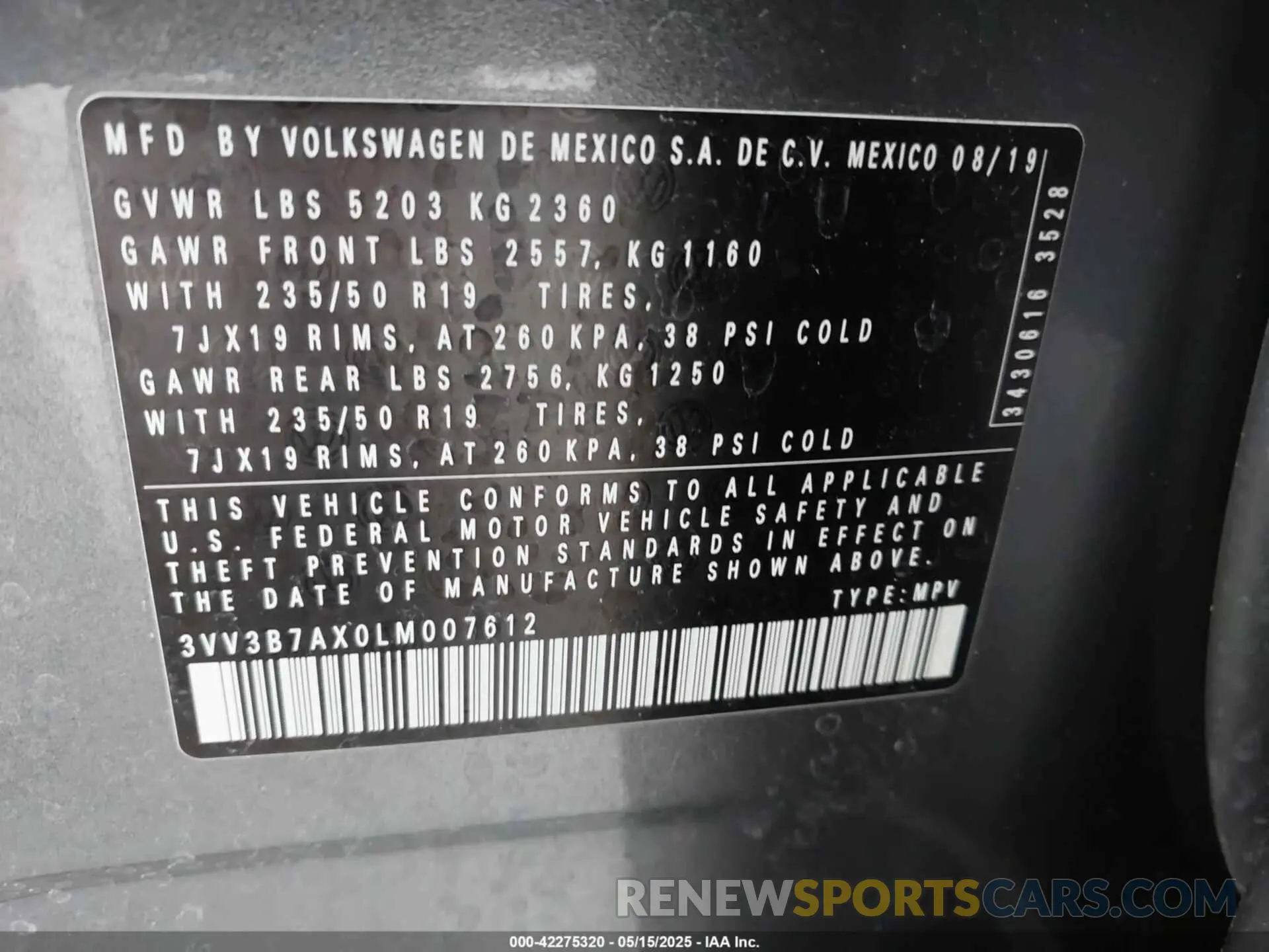8 Фотография поврежденного автомобиля 3VV3B7AX0LM007612 VOLKSWAGEN TIGUAN 2020