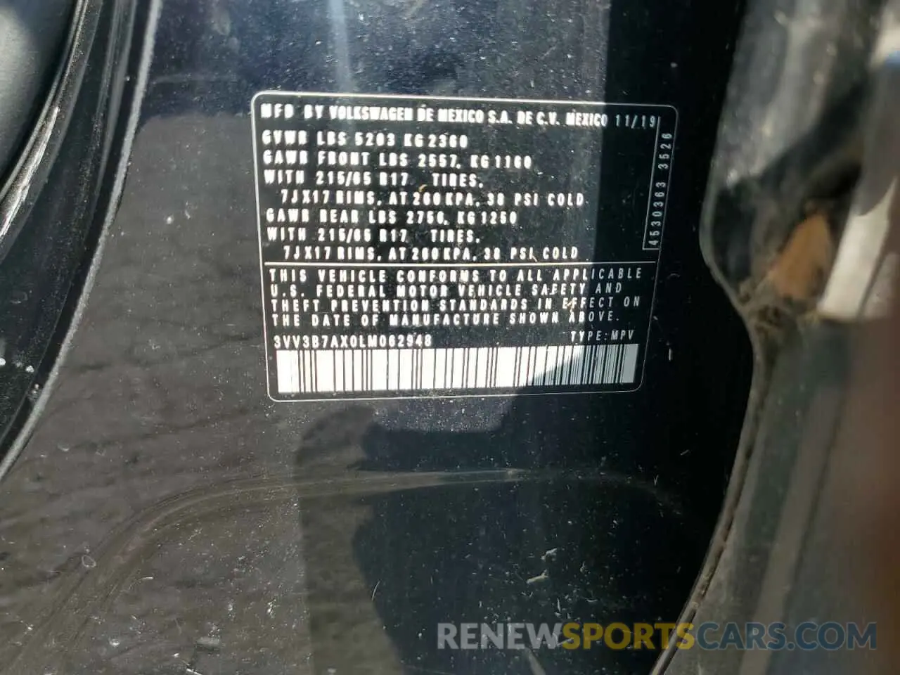 13 Photograph of a damaged car 3VV3B7AX0LM062948 VOLKSWAGEN TIGUAN 2020