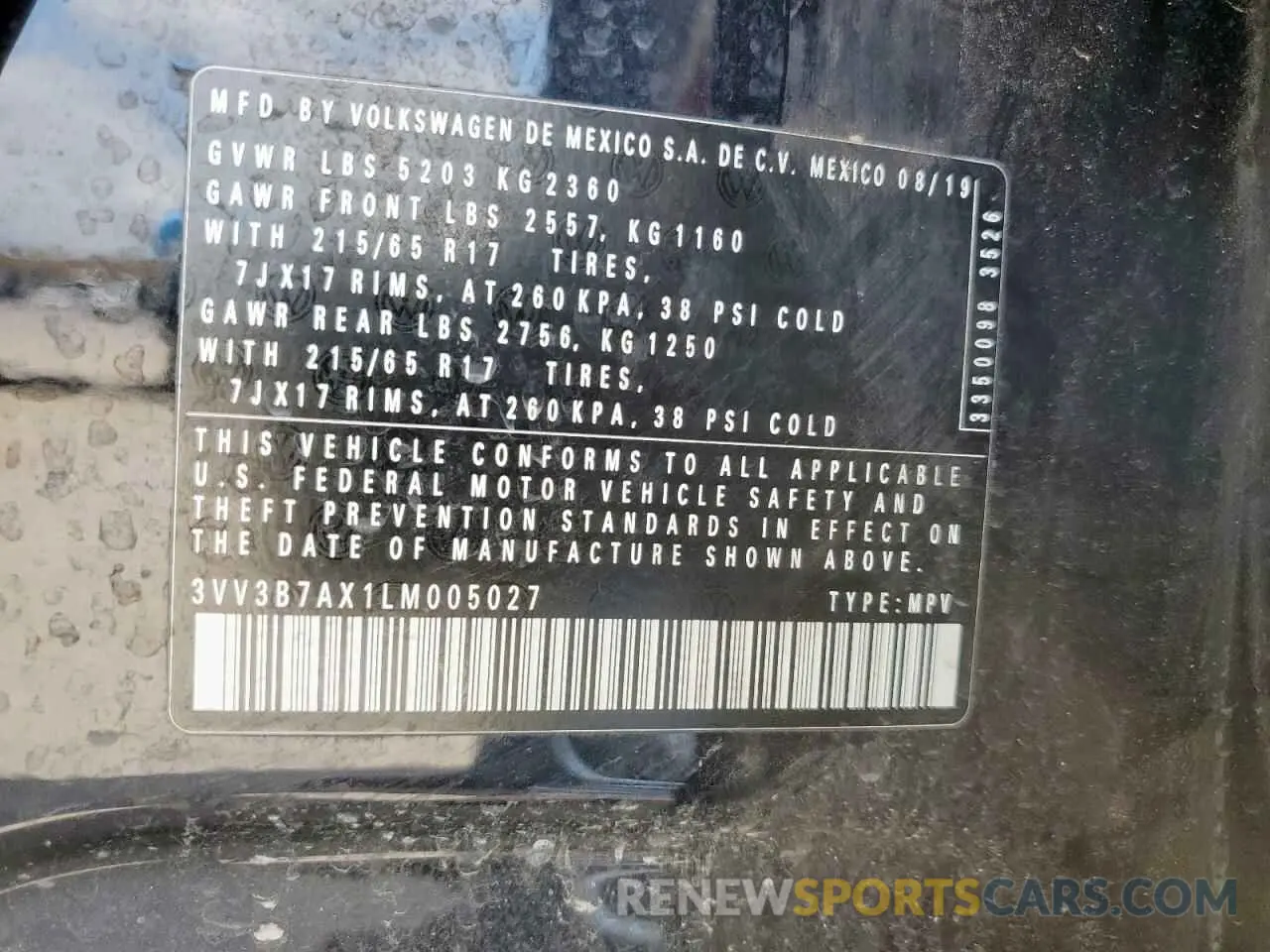 13 Photograph of a damaged car 3VV3B7AX1LM005027 VOLKSWAGEN TIGUAN 2020