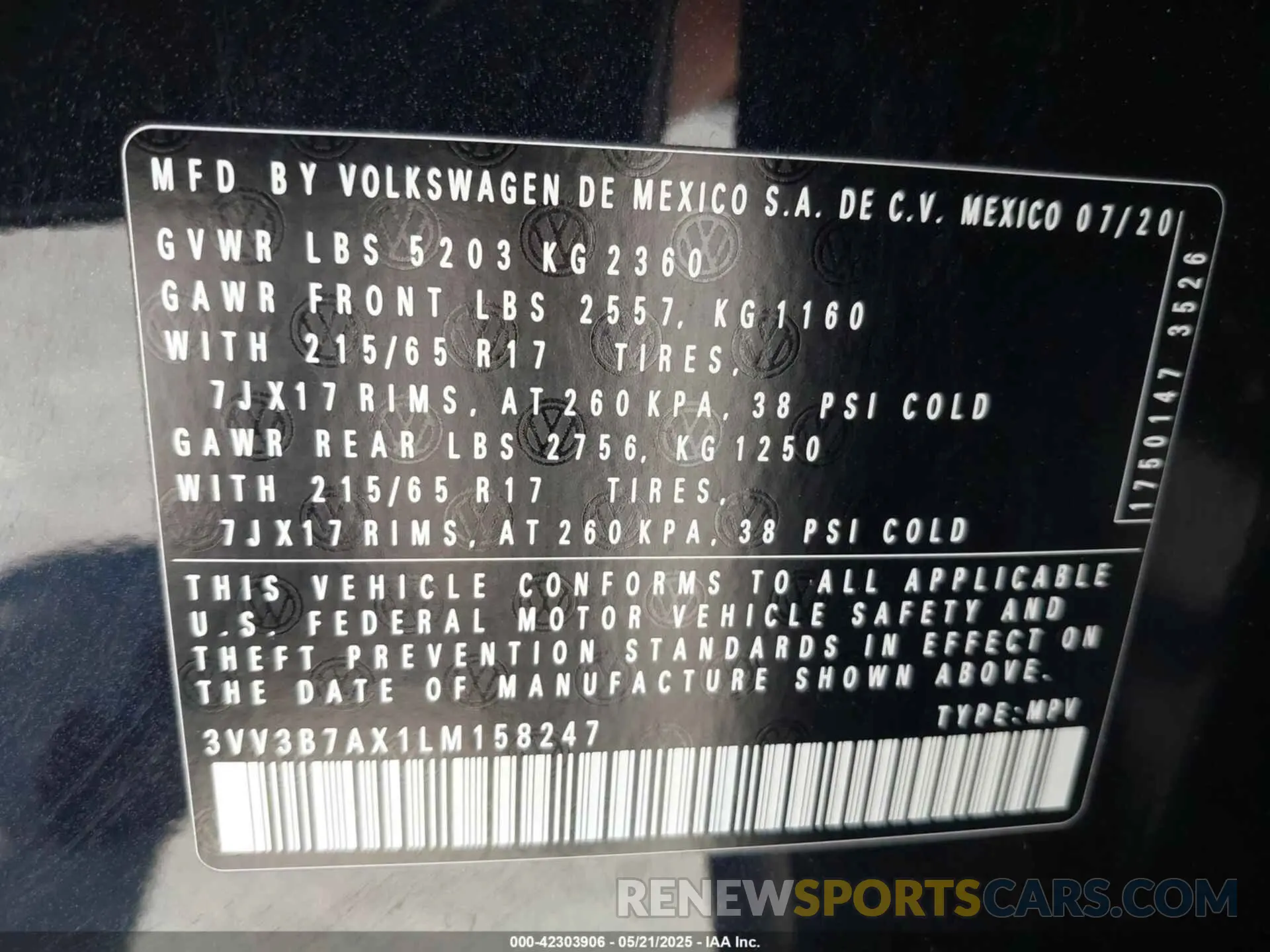 9 Фотография поврежденного автомобиля 3VV3B7AX1LM158247 VOLKSWAGEN TIGUAN 2020