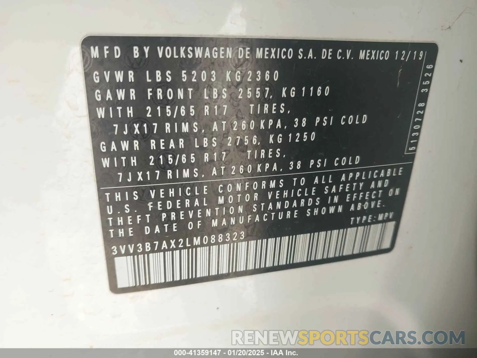 9 Photograph of a damaged car 3VV3B7AX2LM088323 VOLKSWAGEN TIGUAN 2020