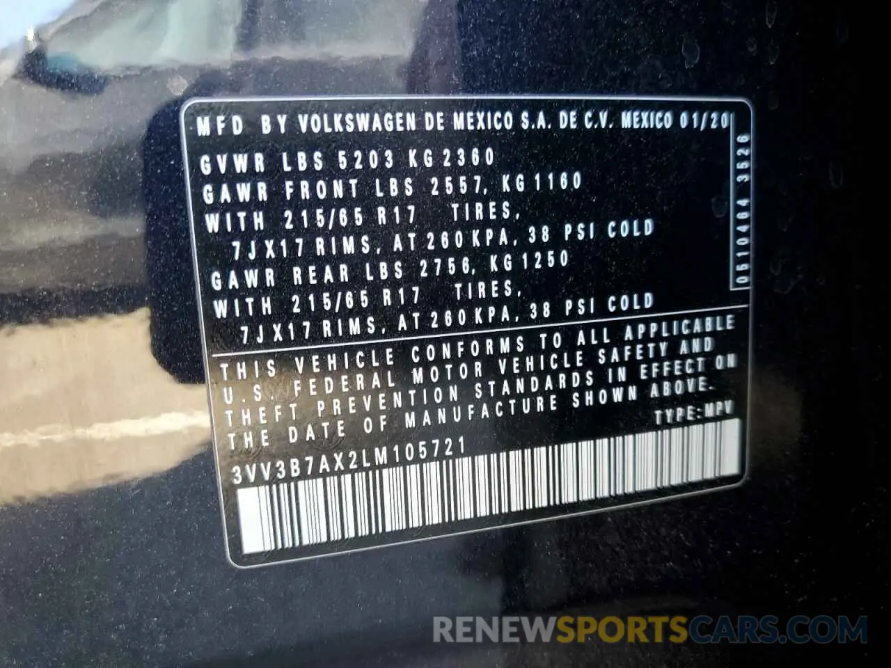 13 Photograph of a damaged car 3VV3B7AX2LM105721 VOLKSWAGEN TIGUAN 2020