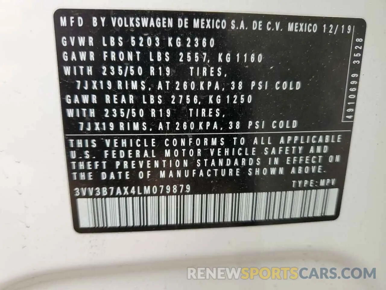 13 Фотография поврежденного автомобиля 3VV3B7AX4LM079879 VOLKSWAGEN TIGUAN 2020
