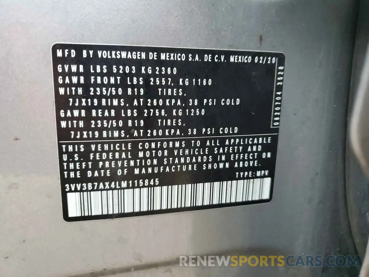 13 Фотография поврежденного автомобиля 3VV3B7AX4LM115845 VOLKSWAGEN TIGUAN 2020