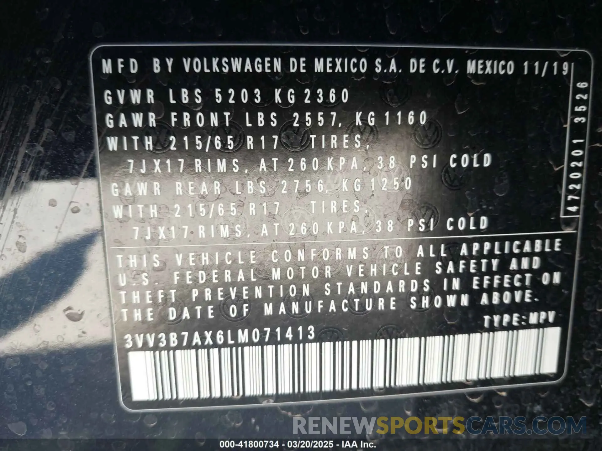 9 Фотография поврежденного автомобиля 3VV3B7AX6LM071413 VOLKSWAGEN TIGUAN 2020
