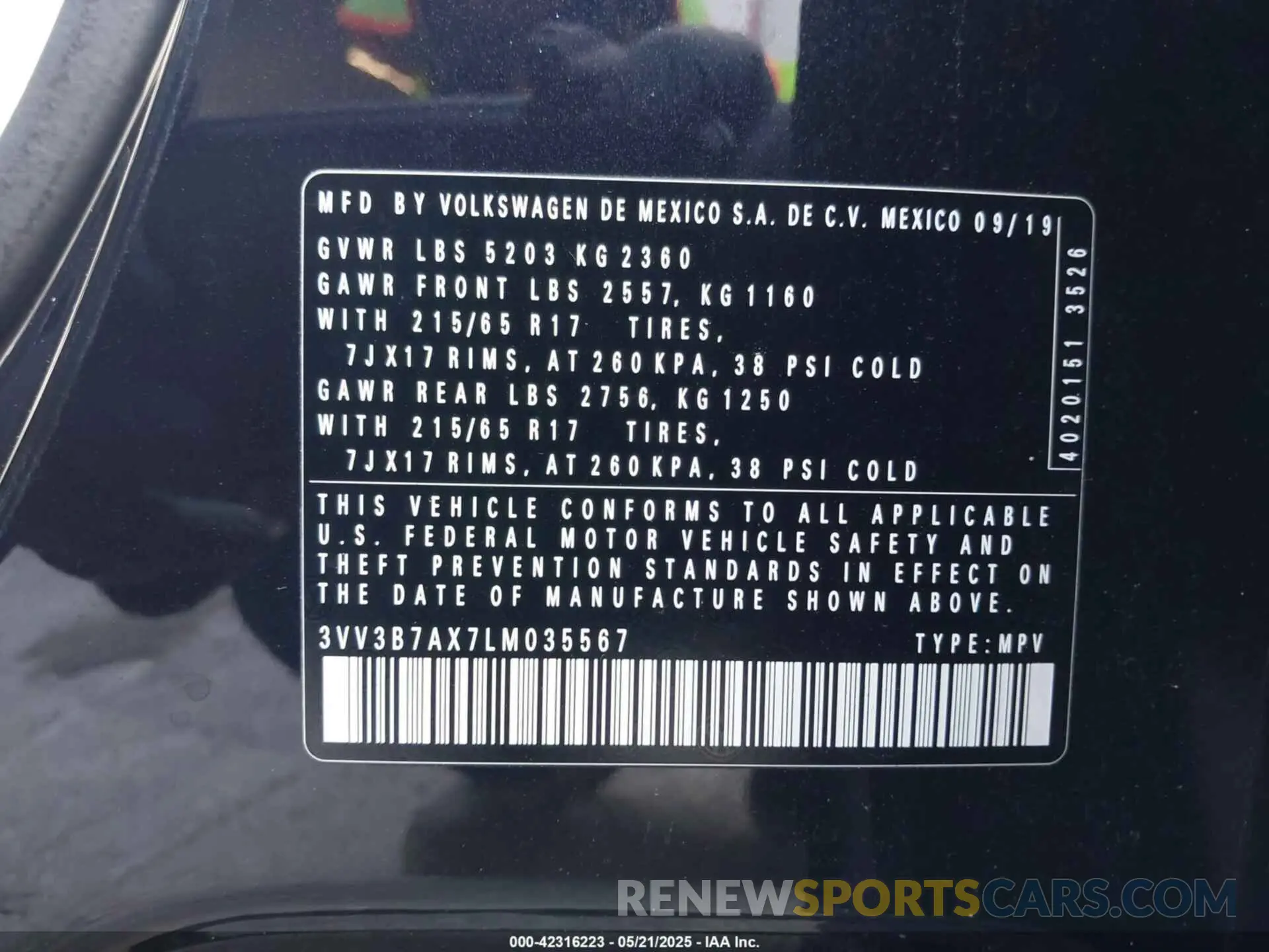 9 Фотография поврежденного автомобиля 3VV3B7AX7LM035567 VOLKSWAGEN TIGUAN 2020
