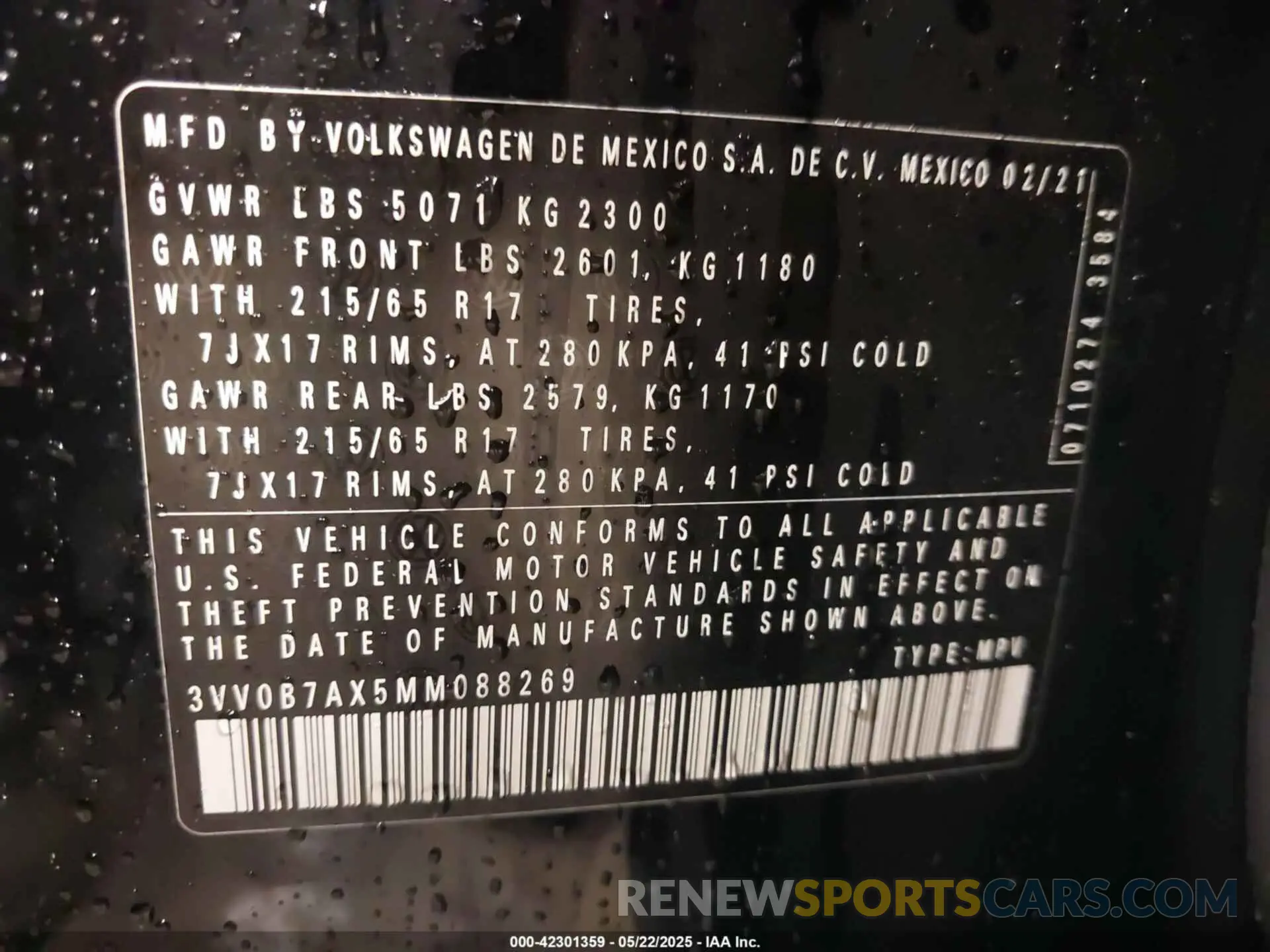 9 Фотография поврежденного автомобиля 3VV0B7AX5MM088269 VOLKSWAGEN TIGUAN 2021