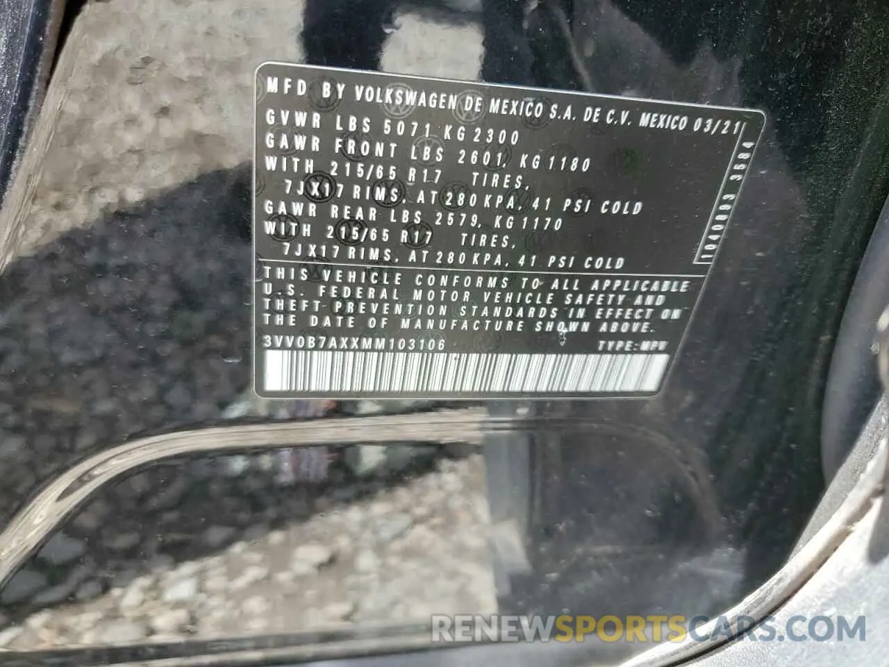 13 Photograph of a damaged car 3VV0B7AXXMM103106 VOLKSWAGEN TIGUAN 2021