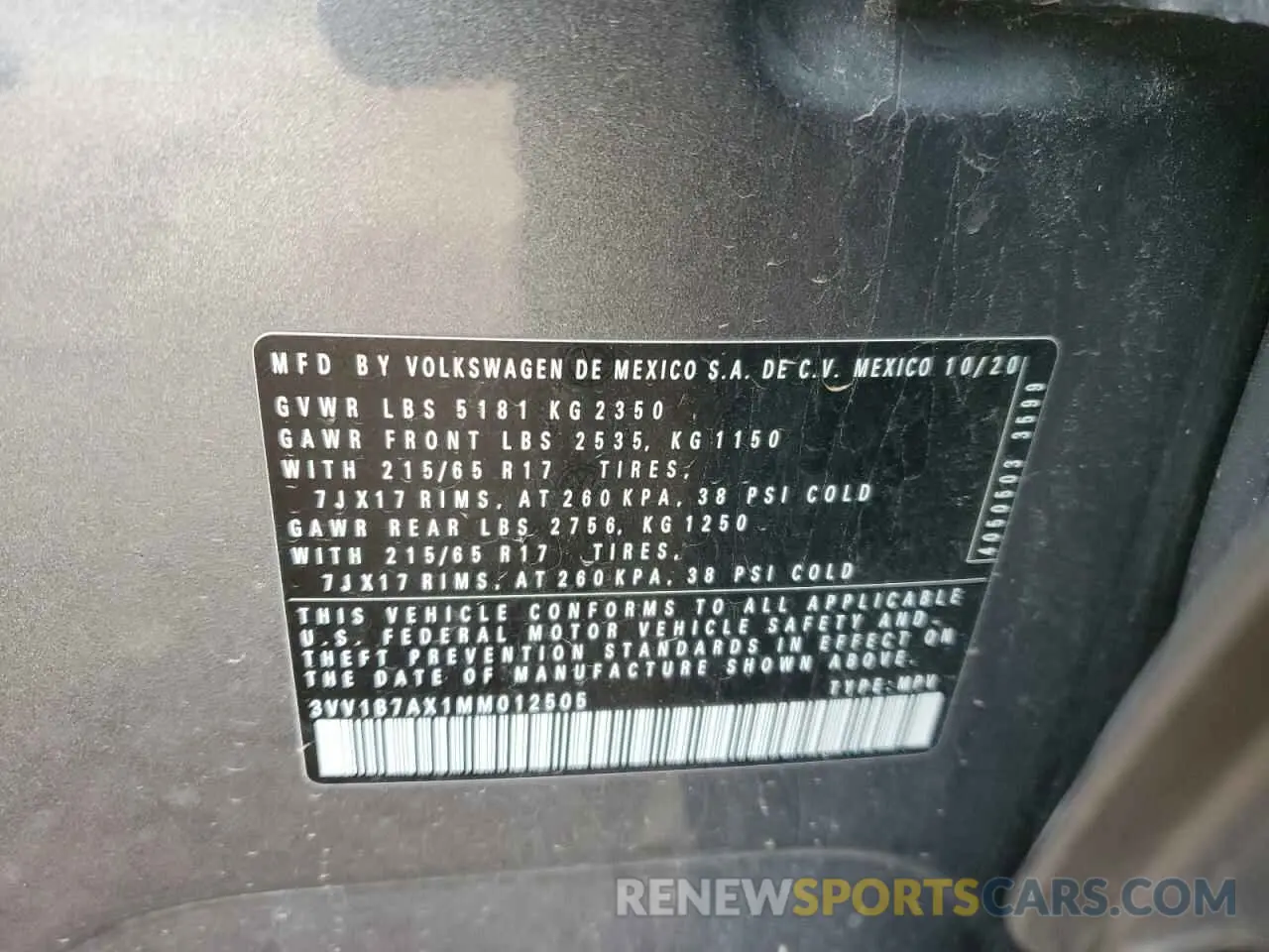 14 Фотография поврежденного автомобиля 3VV1B7AX1MM012505 VOLKSWAGEN TIGUAN 2021