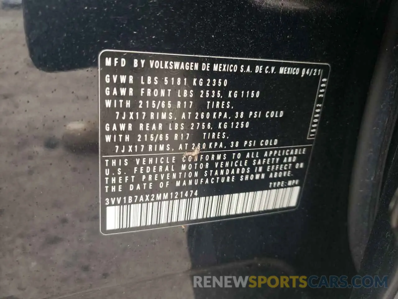 14 Photograph of a damaged car 3VV1B7AX2MM121474 VOLKSWAGEN TIGUAN 2021