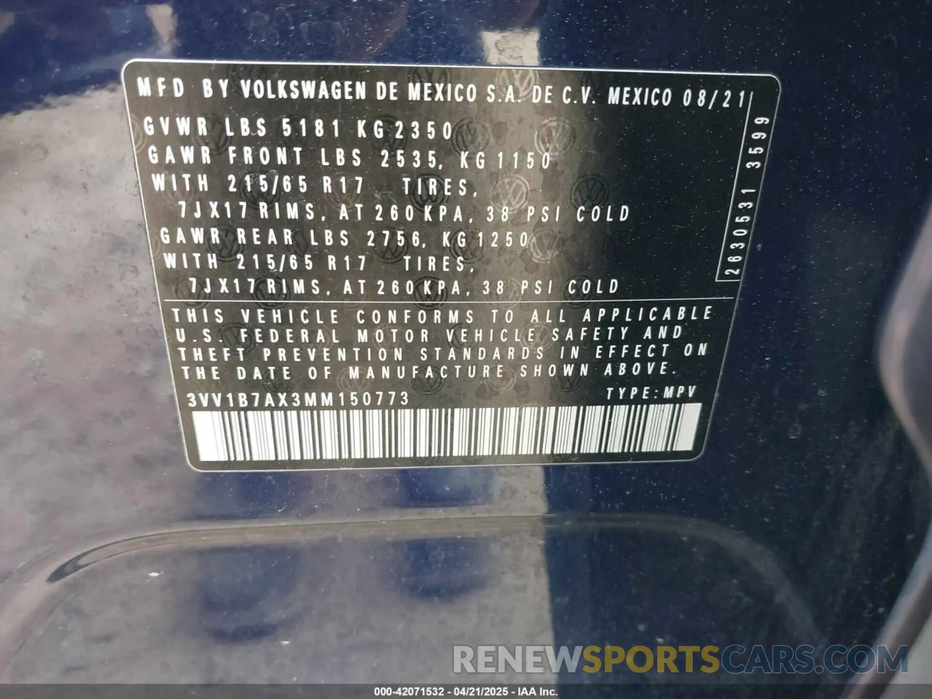9 Photograph of a damaged car 3VV1B7AX3MM150773 VOLKSWAGEN TIGUAN 2021