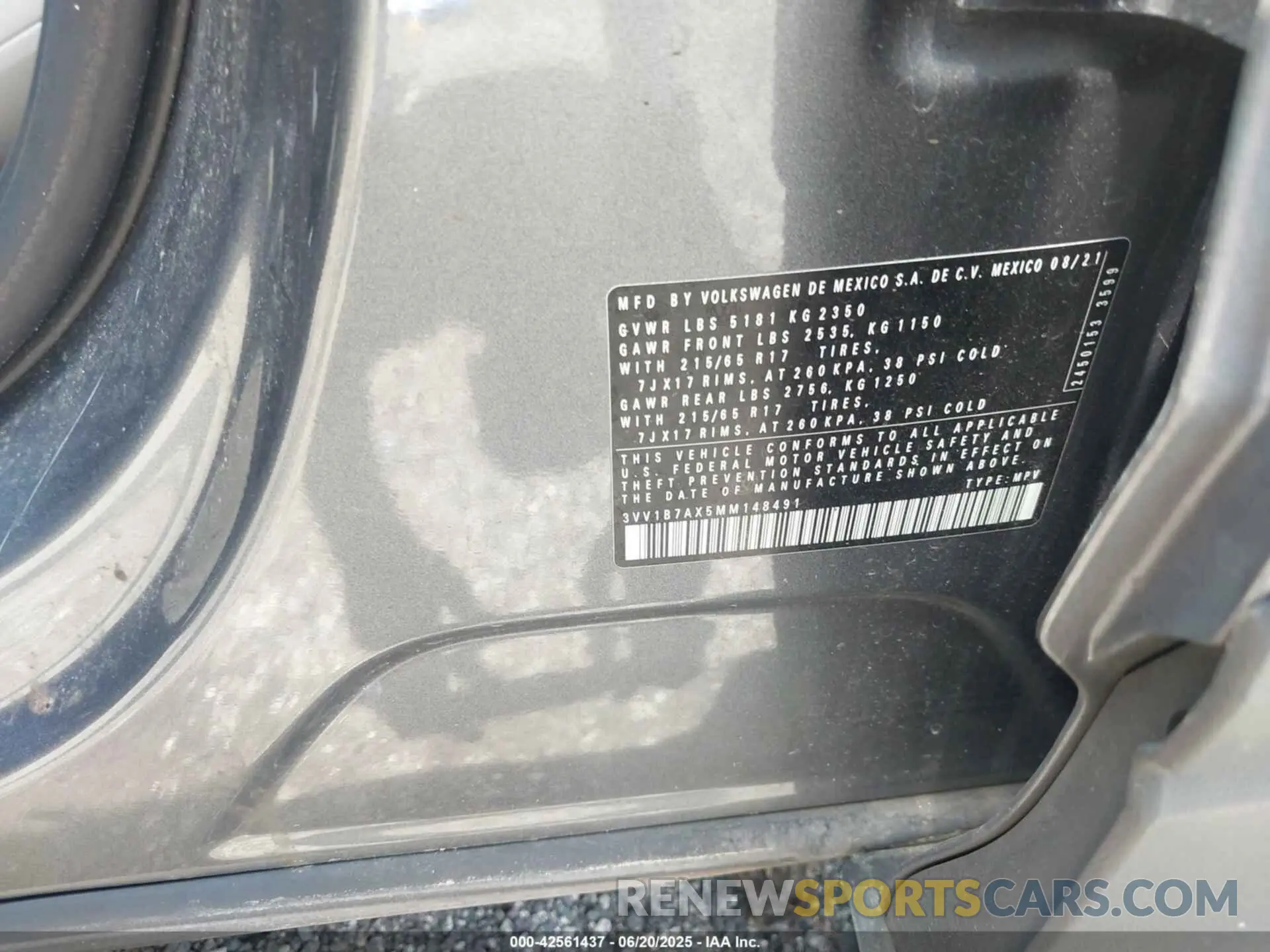9 Photograph of a damaged car 3VV1B7AX5MM148491 VOLKSWAGEN TIGUAN 2021