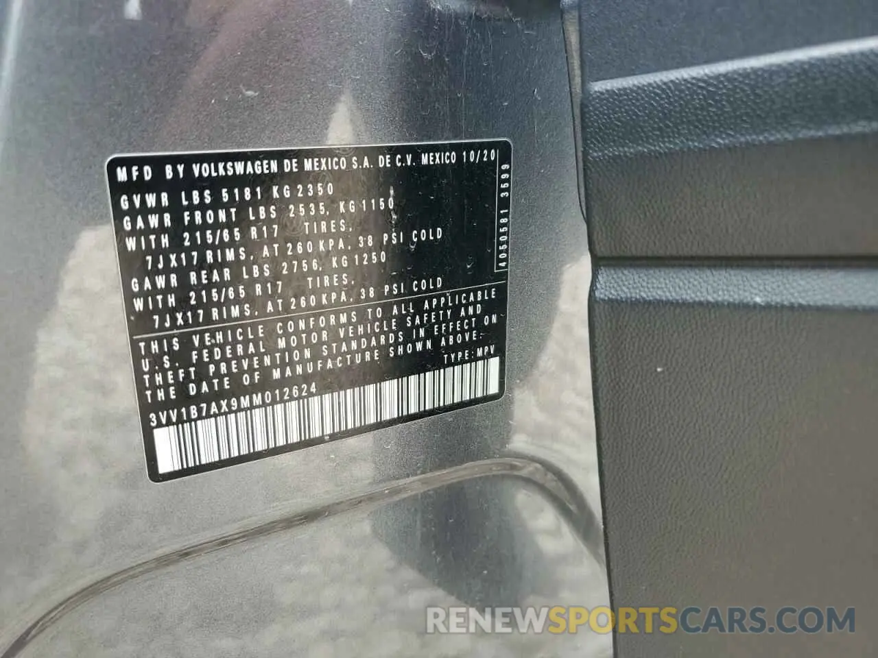 13 Фотография поврежденного автомобиля 3VV1B7AX9MM012624 VOLKSWAGEN TIGUAN 2021