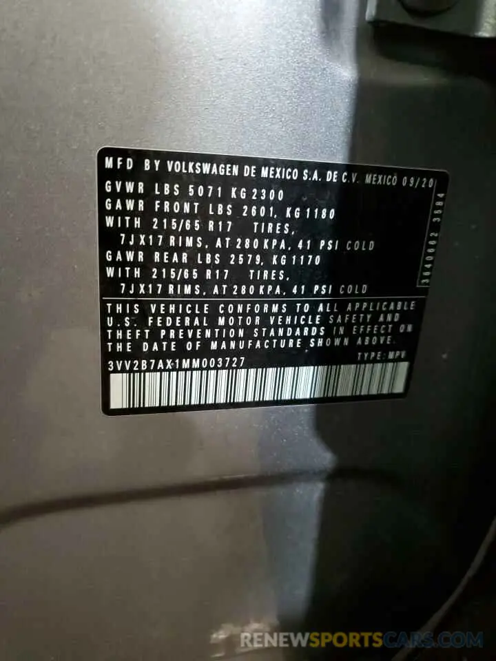 14 Фотография поврежденного автомобиля 3VV2B7AX1MM003727 VOLKSWAGEN TIGUAN 2021