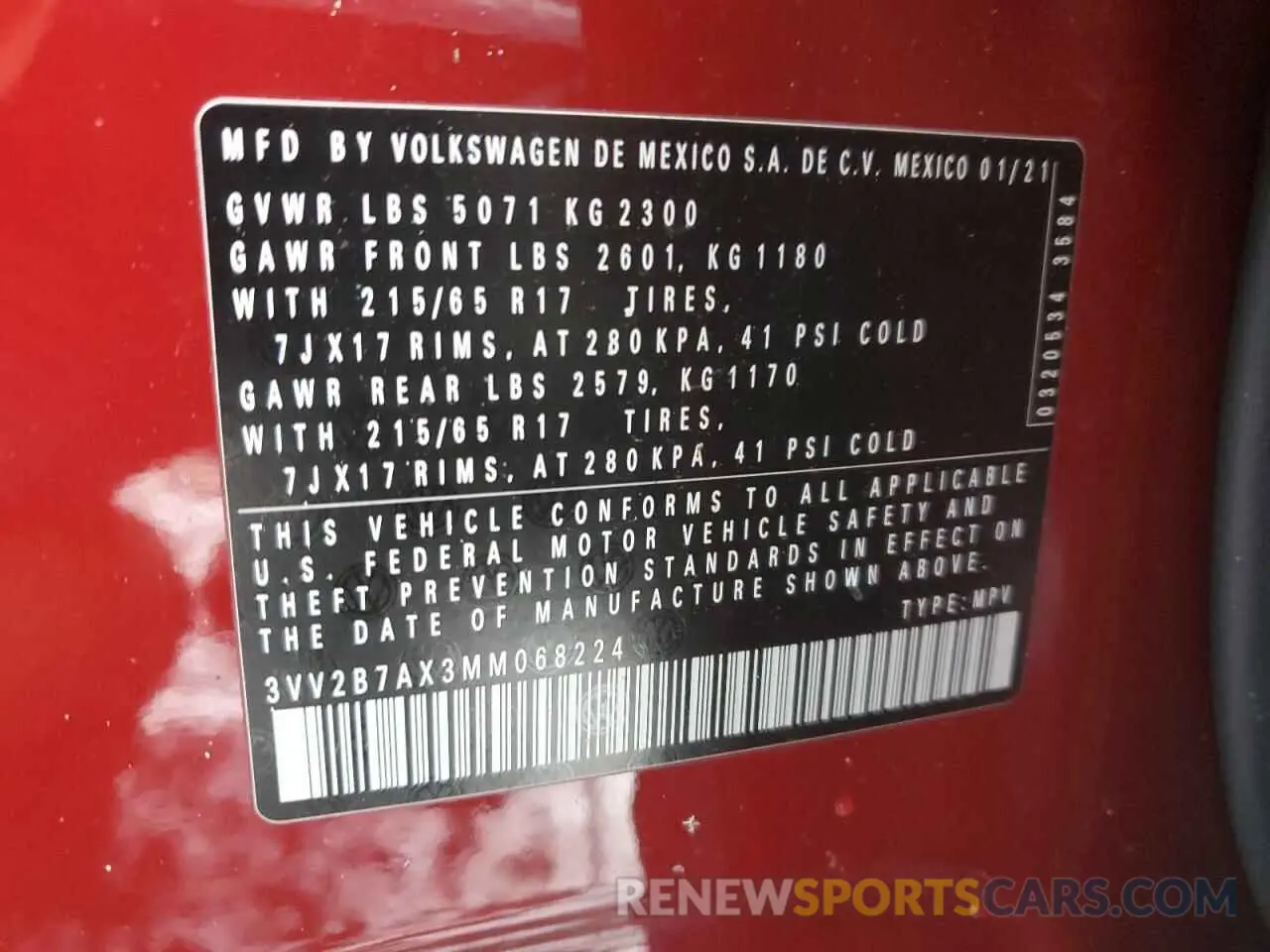 16 Photograph of a damaged car 3VV2B7AX3MM068224 VOLKSWAGEN TIGUAN 2021