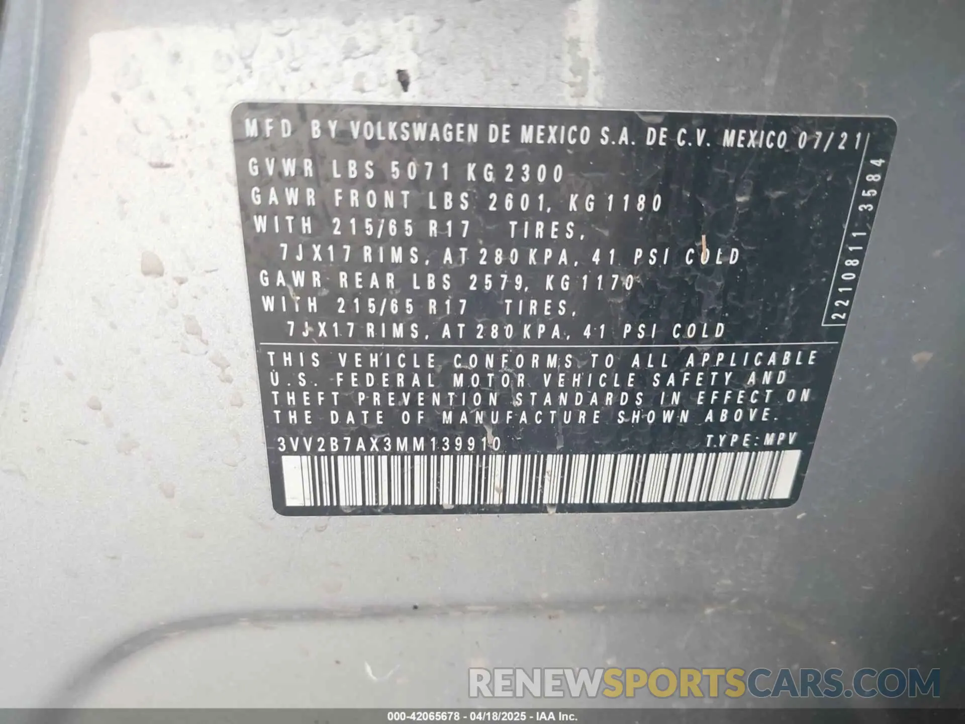9 Фотография поврежденного автомобиля 3VV2B7AX3MM139910 VOLKSWAGEN TIGUAN 2021