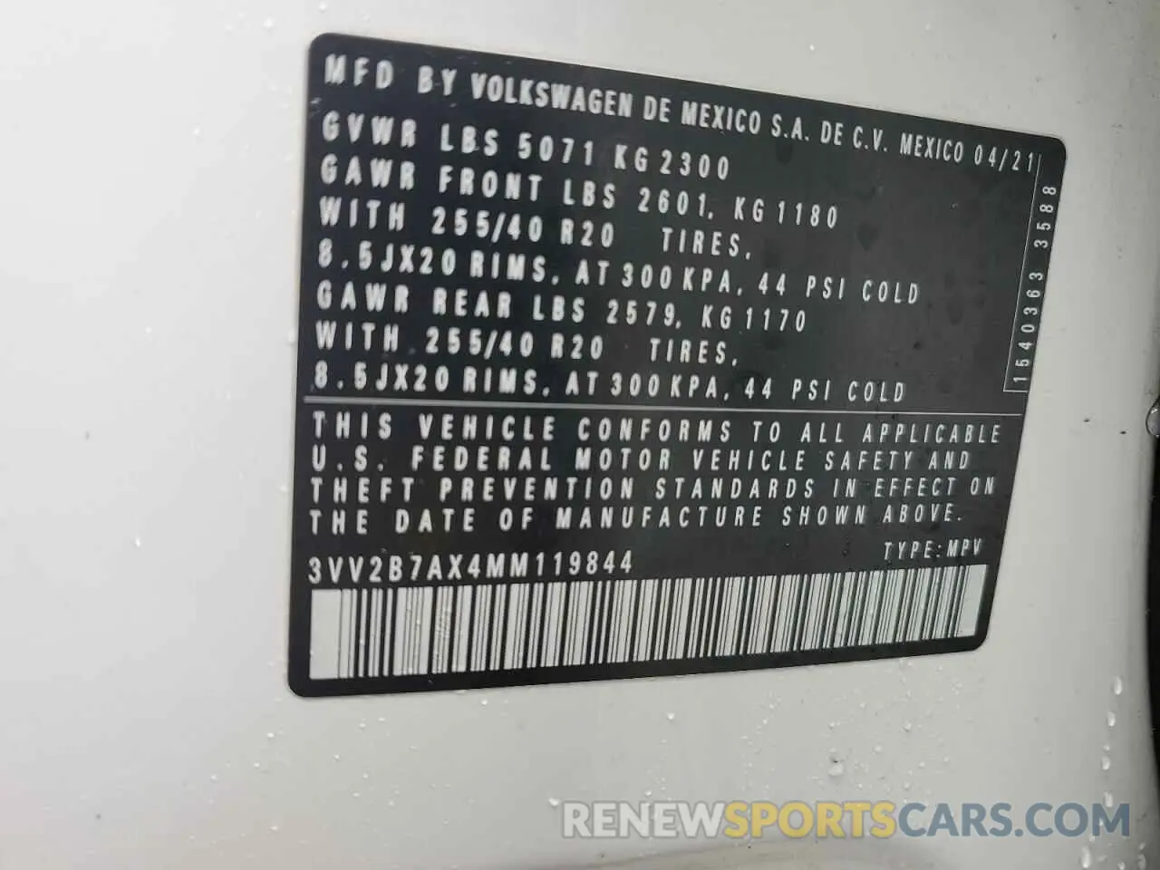 14 Photograph of a damaged car 3VV2B7AX4MM119844 VOLKSWAGEN TIGUAN 2021