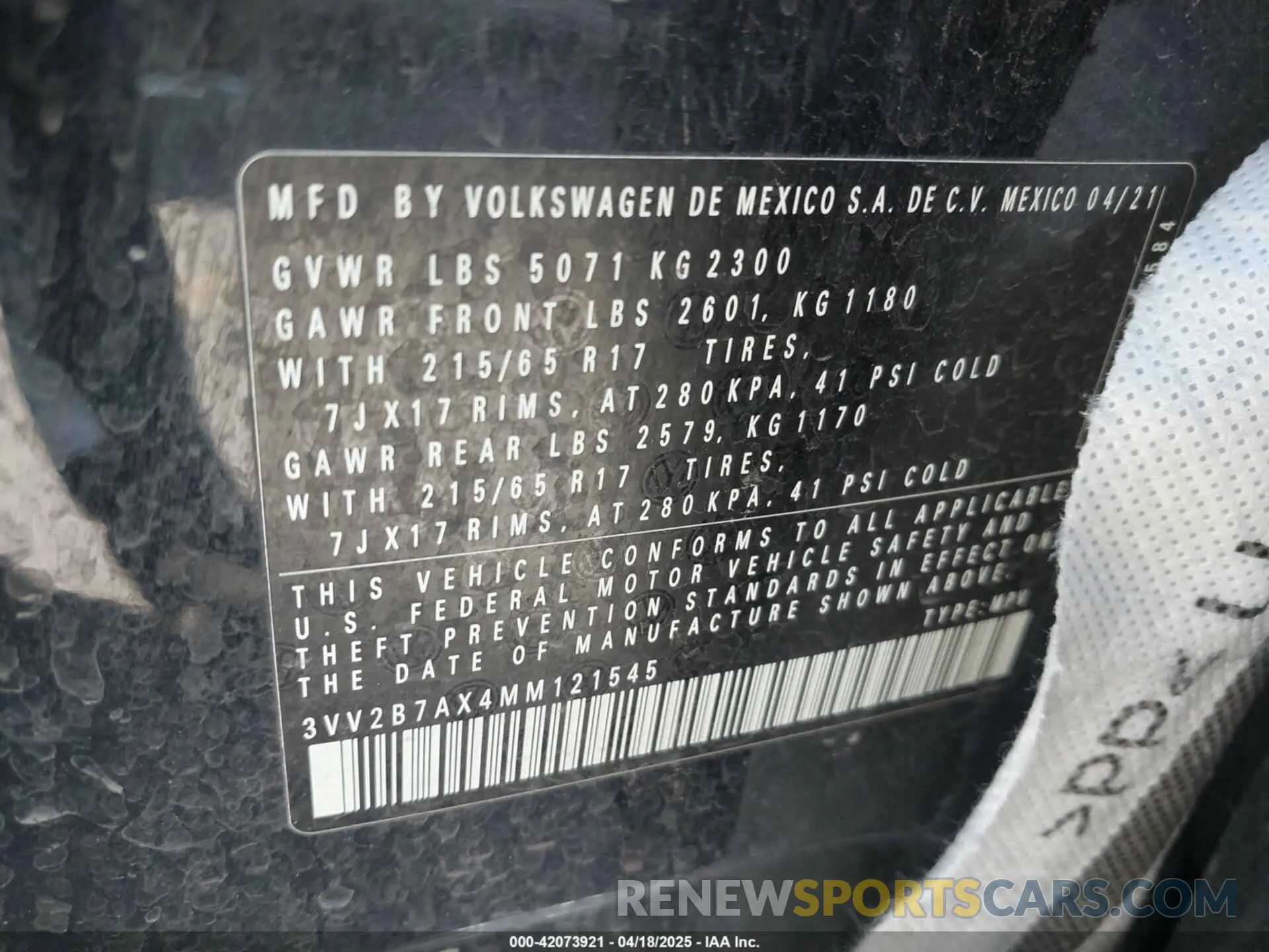 9 Photograph of a damaged car 3VV2B7AX4MM121545 VOLKSWAGEN TIGUAN 2021