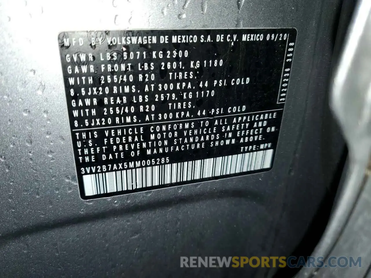 14 Photograph of a damaged car 3VV2B7AX5MM005285 VOLKSWAGEN TIGUAN 2021
