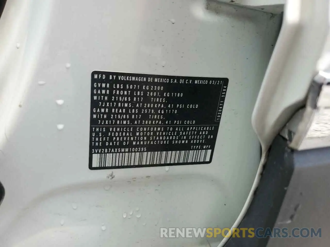 13 Photograph of a damaged car 3VV2B7AX5MM100395 VOLKSWAGEN TIGUAN 2021