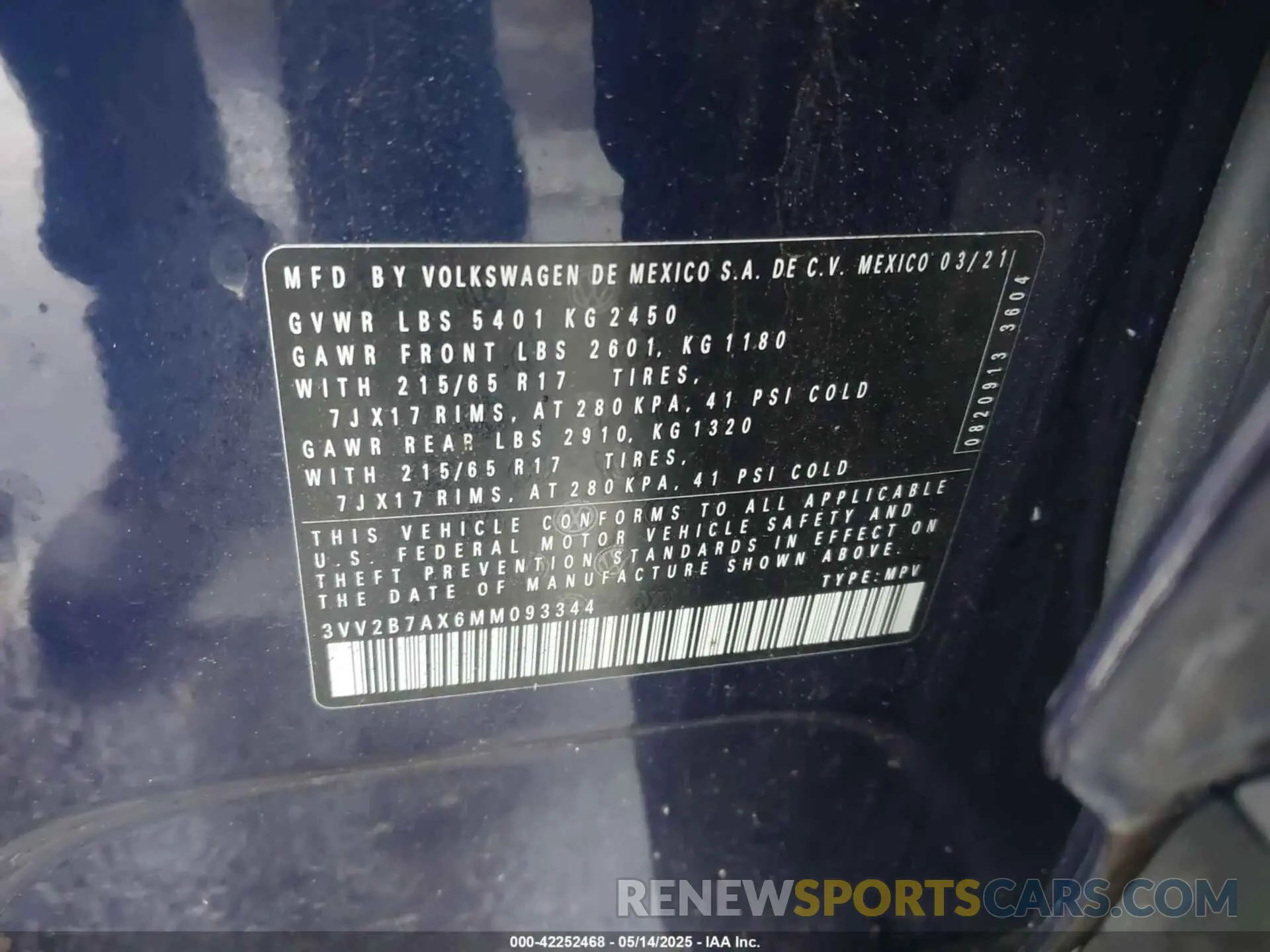 9 Фотография поврежденного автомобиля 3VV2B7AX6MM093344 VOLKSWAGEN TIGUAN 2021