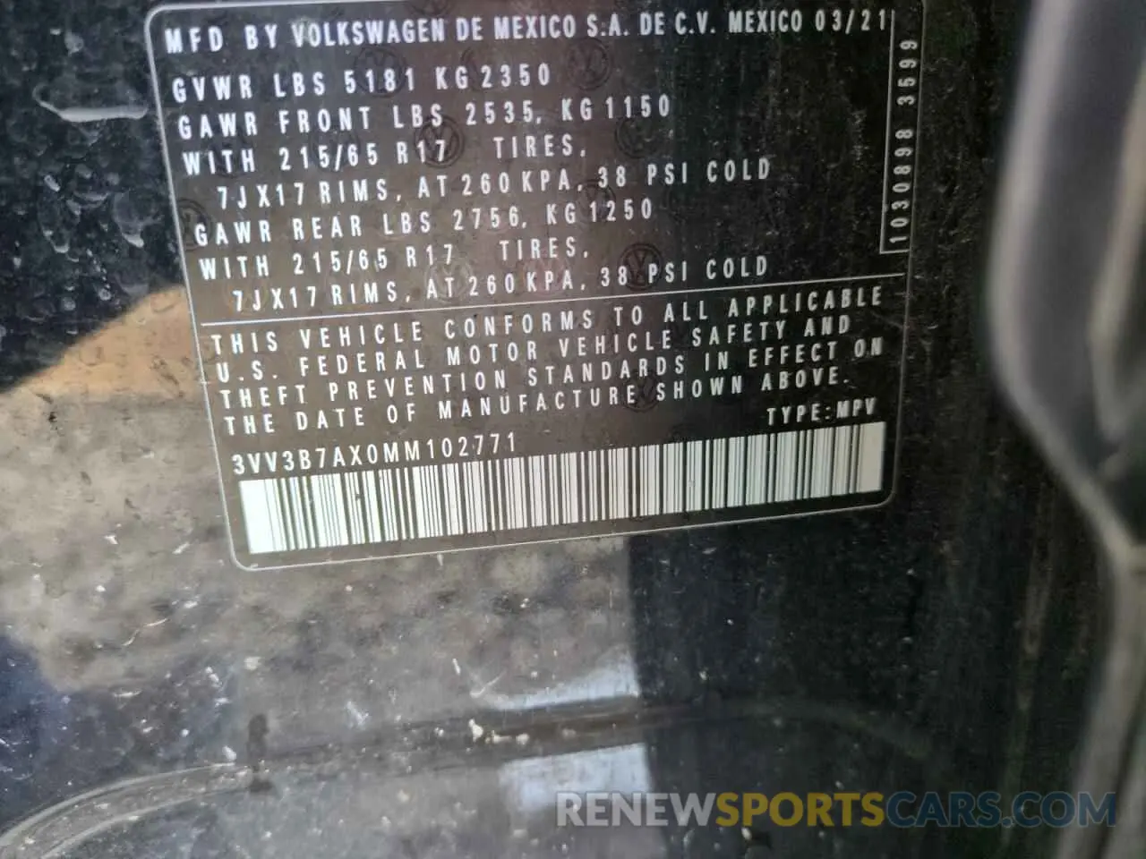 12 Photograph of a damaged car 3VV3B7AX0MM102771 VOLKSWAGEN TIGUAN 2021