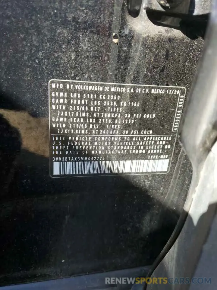 12 Photograph of a damaged car 3VV3B7AX3MM042775 VOLKSWAGEN TIGUAN 2021