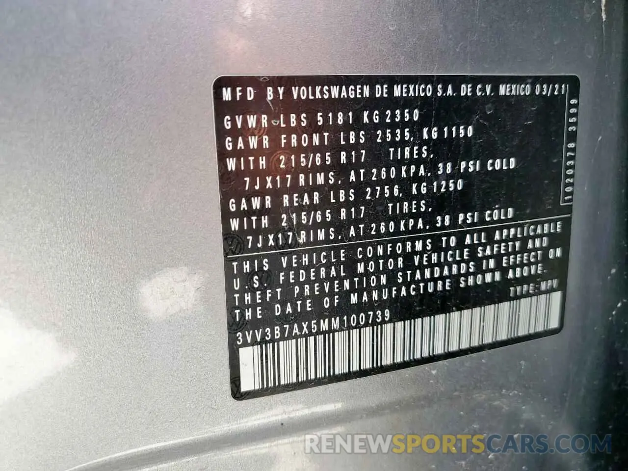 13 Photograph of a damaged car 3VV3B7AX5MM100739 VOLKSWAGEN TIGUAN 2021