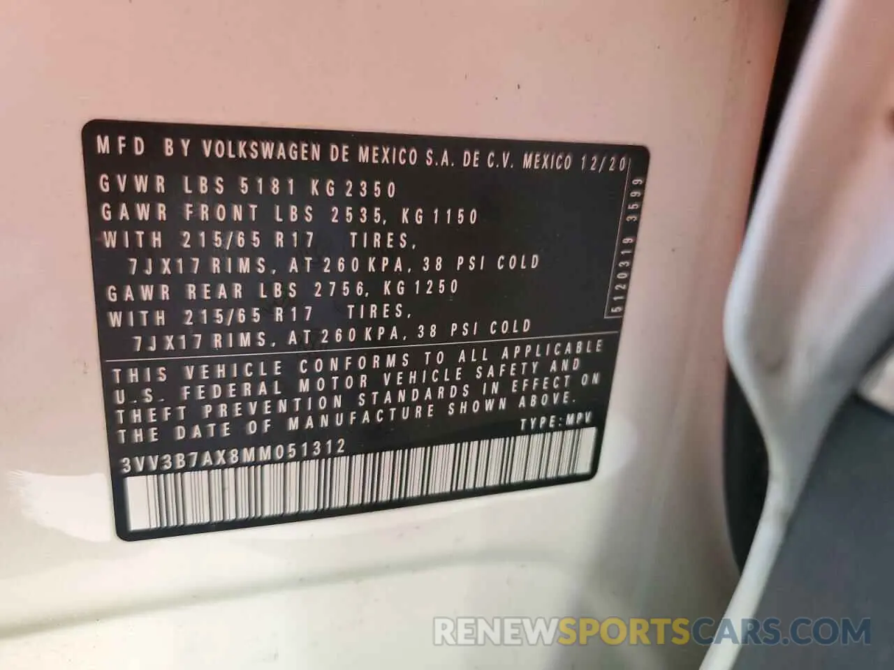 13 Фотография поврежденного автомобиля 3VV3B7AX8MM051312 VOLKSWAGEN TIGUAN 2021