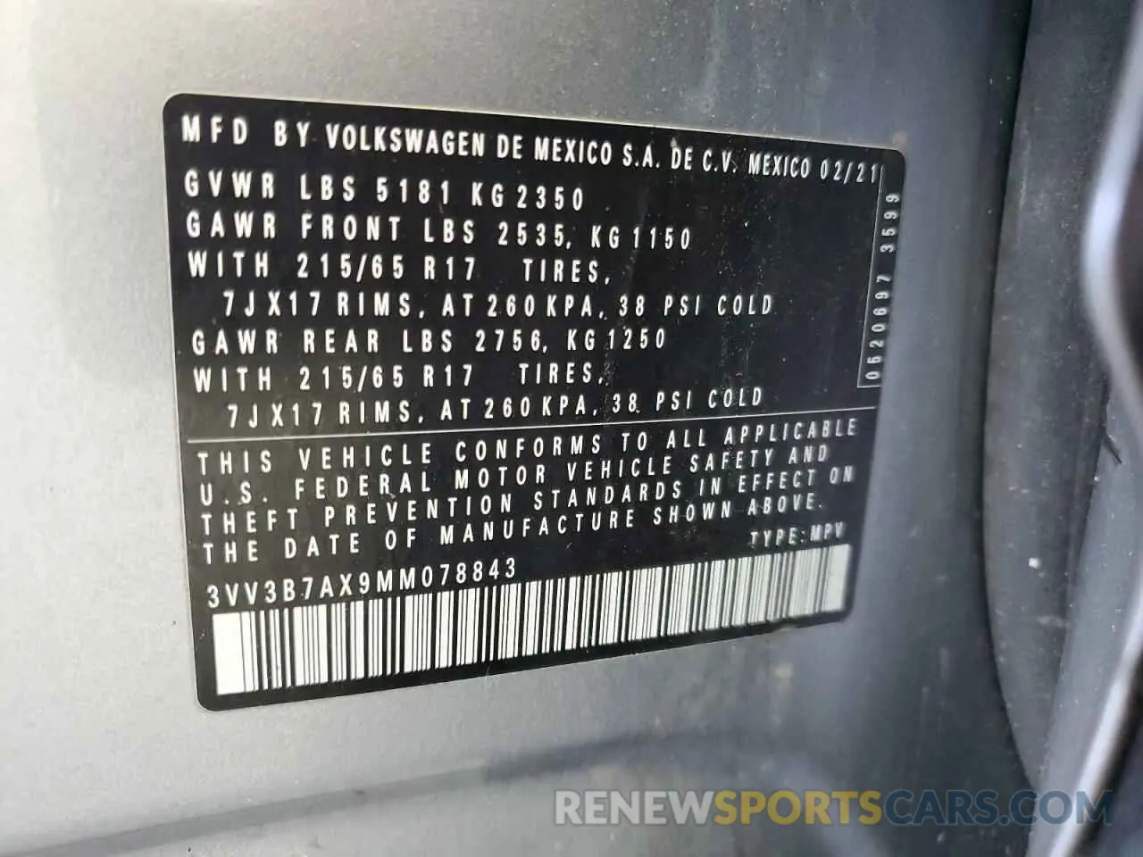 12 Photograph of a damaged car 3VV3B7AX9MM078843 VOLKSWAGEN TIGUAN 2021