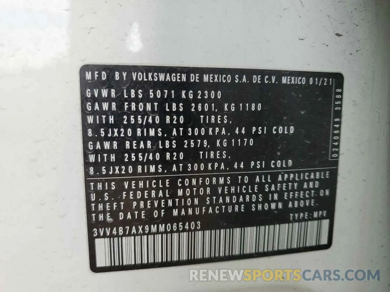 13 Photograph of a damaged car 3VV4B7AX9MM065403 VOLKSWAGEN TIGUAN 2021