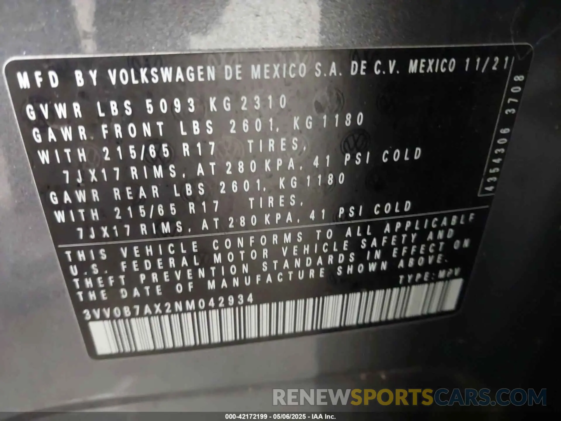 9 Фотография поврежденного автомобиля 3VV0B7AX2NM042934 VOLKSWAGEN TIGUAN 2022