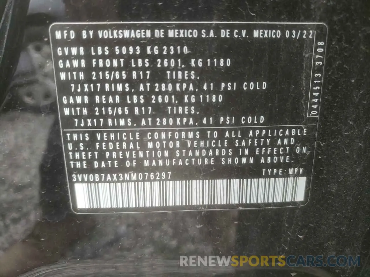 14 Фотография поврежденного автомобиля 3VV0B7AX3NM076297 VOLKSWAGEN TIGUAN 2022