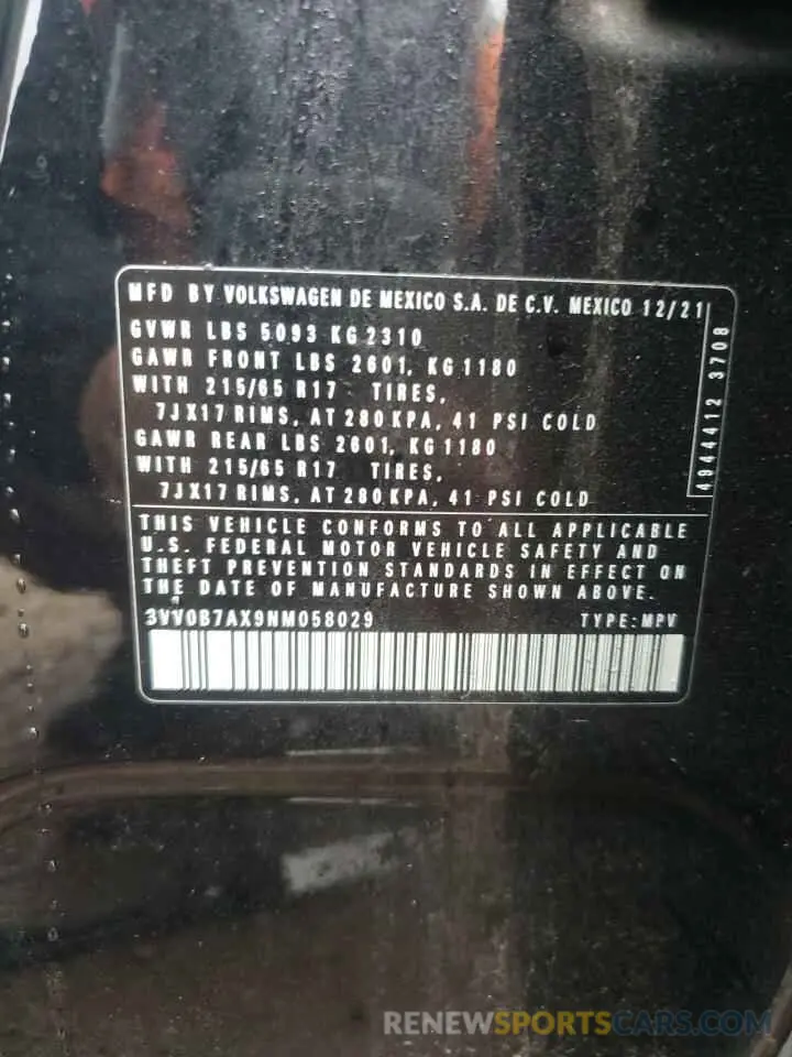 12 Фотография поврежденного автомобиля 3VV0B7AX9NM058029 VOLKSWAGEN TIGUAN 2022