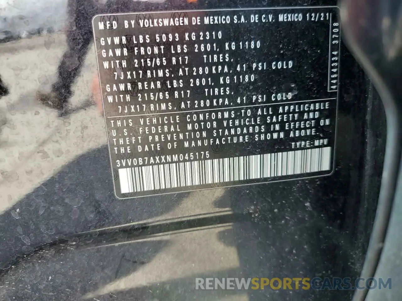 14 Photograph of a damaged car 3VV0B7AXXNM045175 VOLKSWAGEN TIGUAN 2022