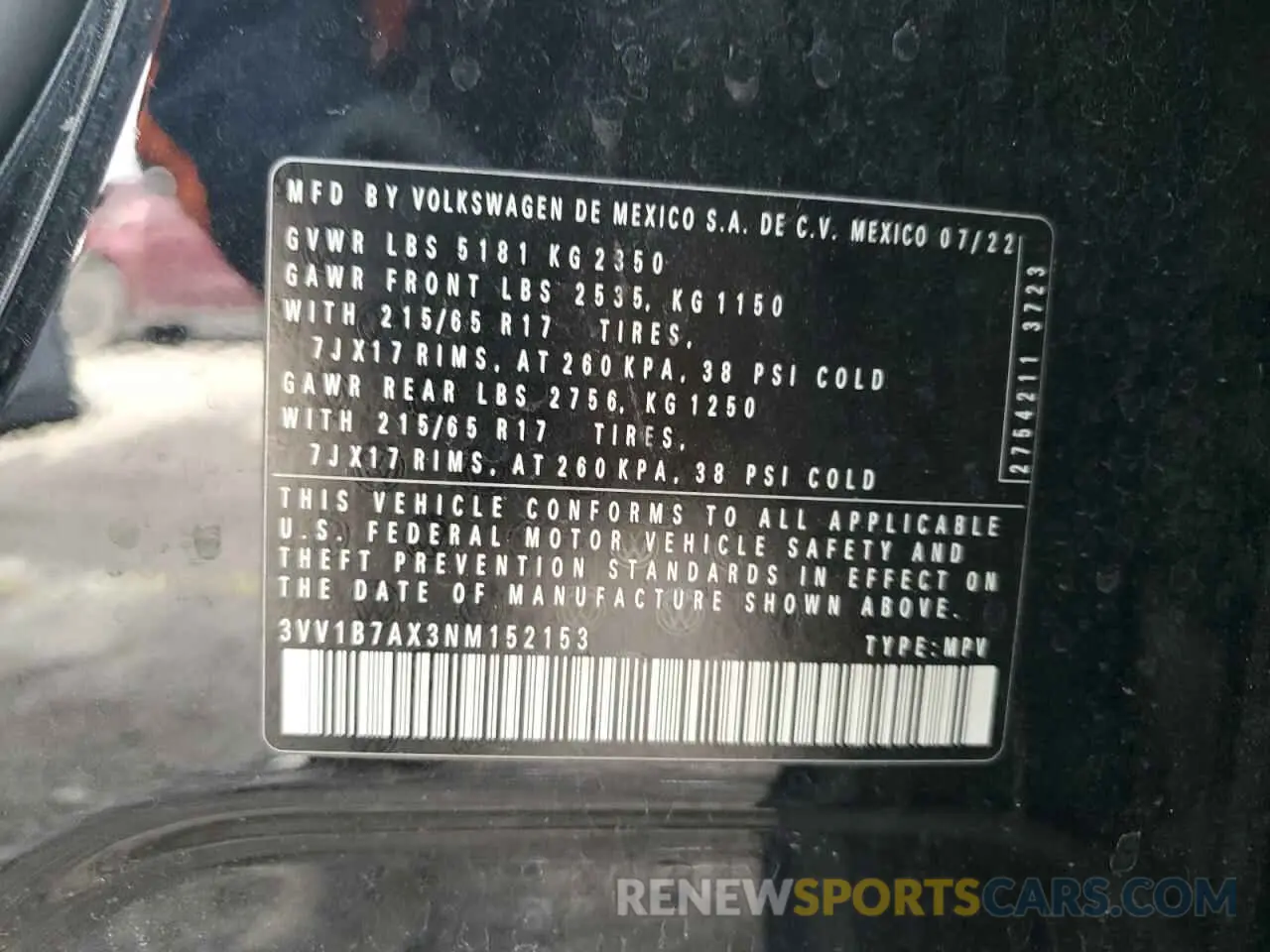 15 Photograph of a damaged car 3VV1B7AX3NM152153 VOLKSWAGEN TIGUAN 2022