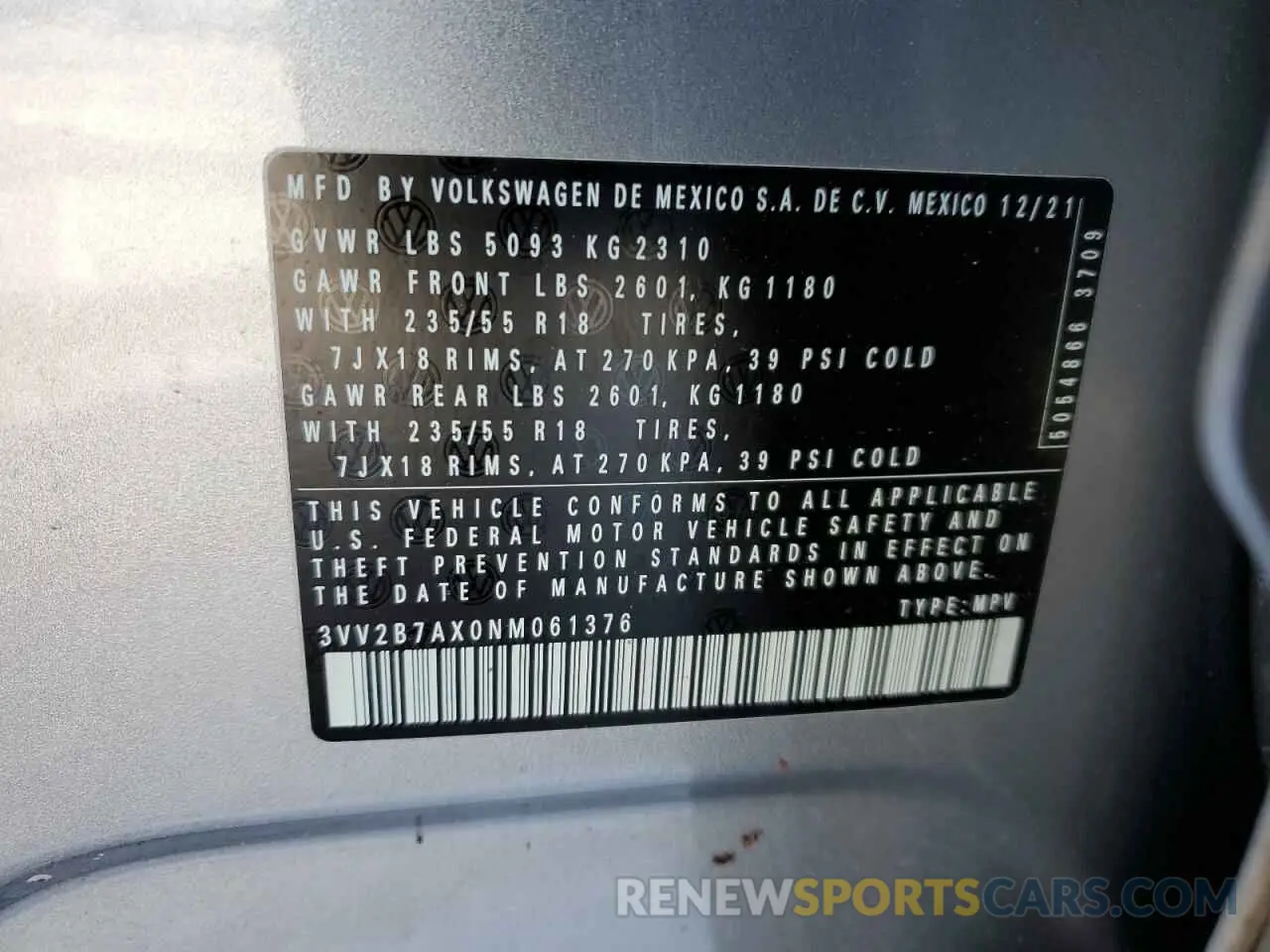 15 Фотография поврежденного автомобиля 3VV2B7AX0NM061376 VOLKSWAGEN TIGUAN 2022