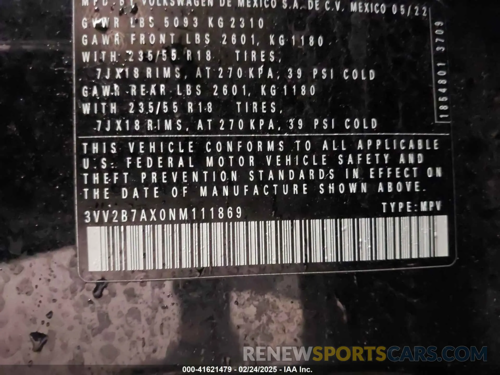 9 Фотография поврежденного автомобиля 3VV2B7AX0NM111869 VOLKSWAGEN TIGUAN 2022
