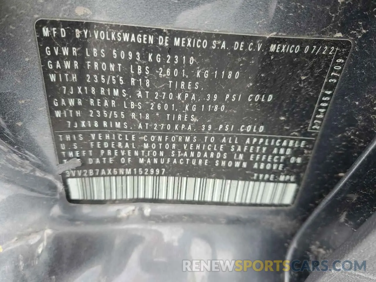 16 Photograph of a damaged car 3VV2B7AX5NM152997 VOLKSWAGEN TIGUAN 2022
